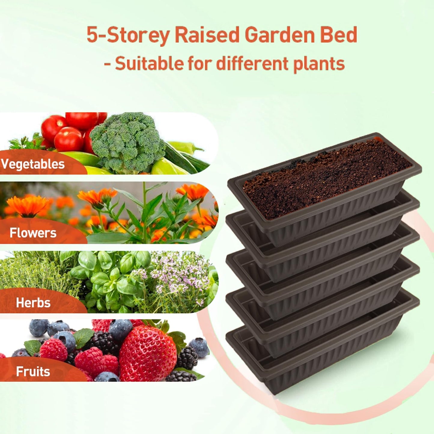 5-Tier Elevated Garden Bed with Lockable Caster Wheels