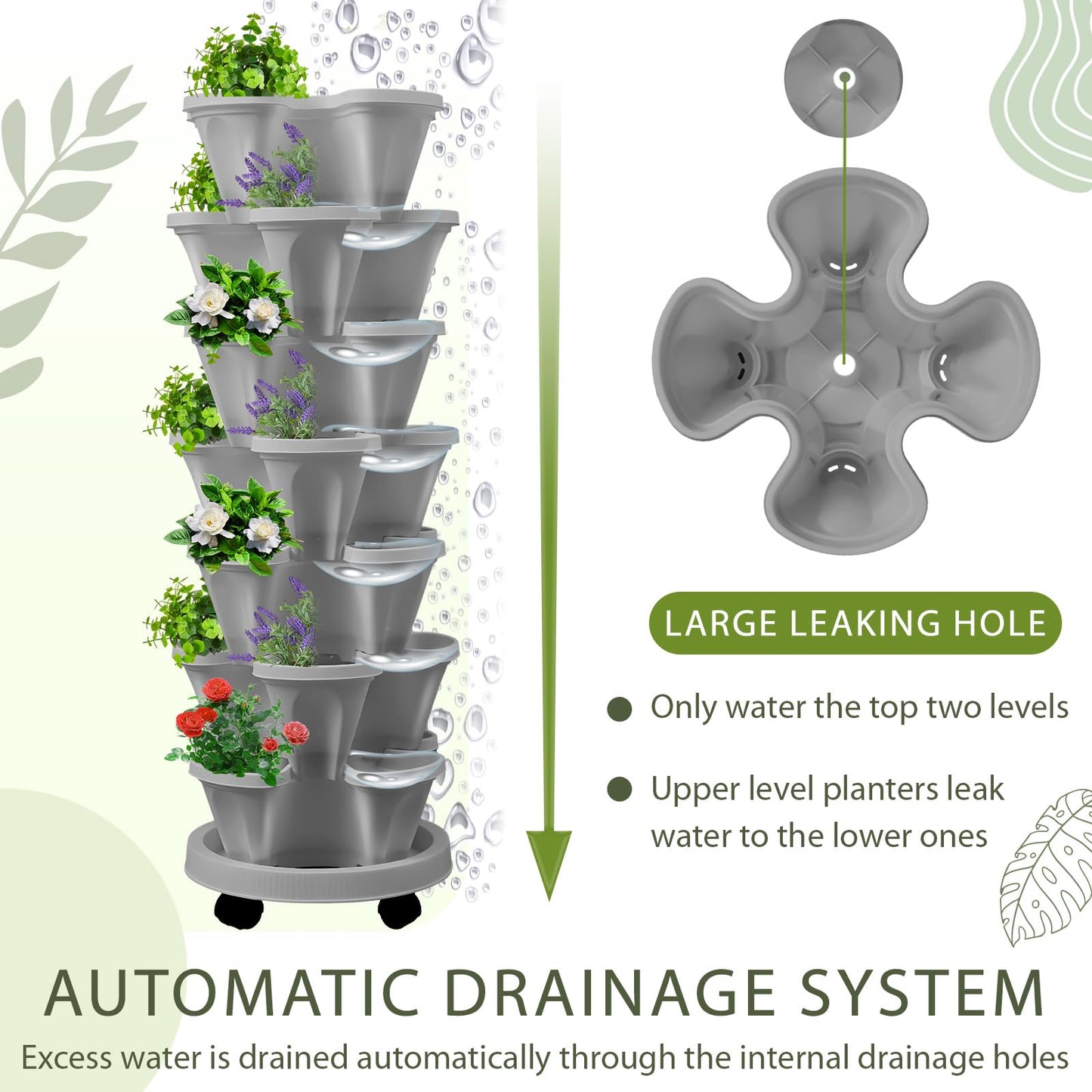Set(2) of 7 Tier Vertical Planter Tower with Removable Wheels and Tools