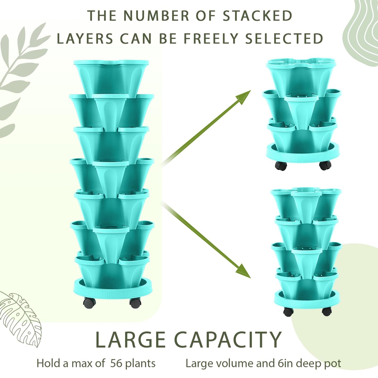 Set(2) of 7 Tier Vertical Planter Tower with Removable Wheels and Tools
