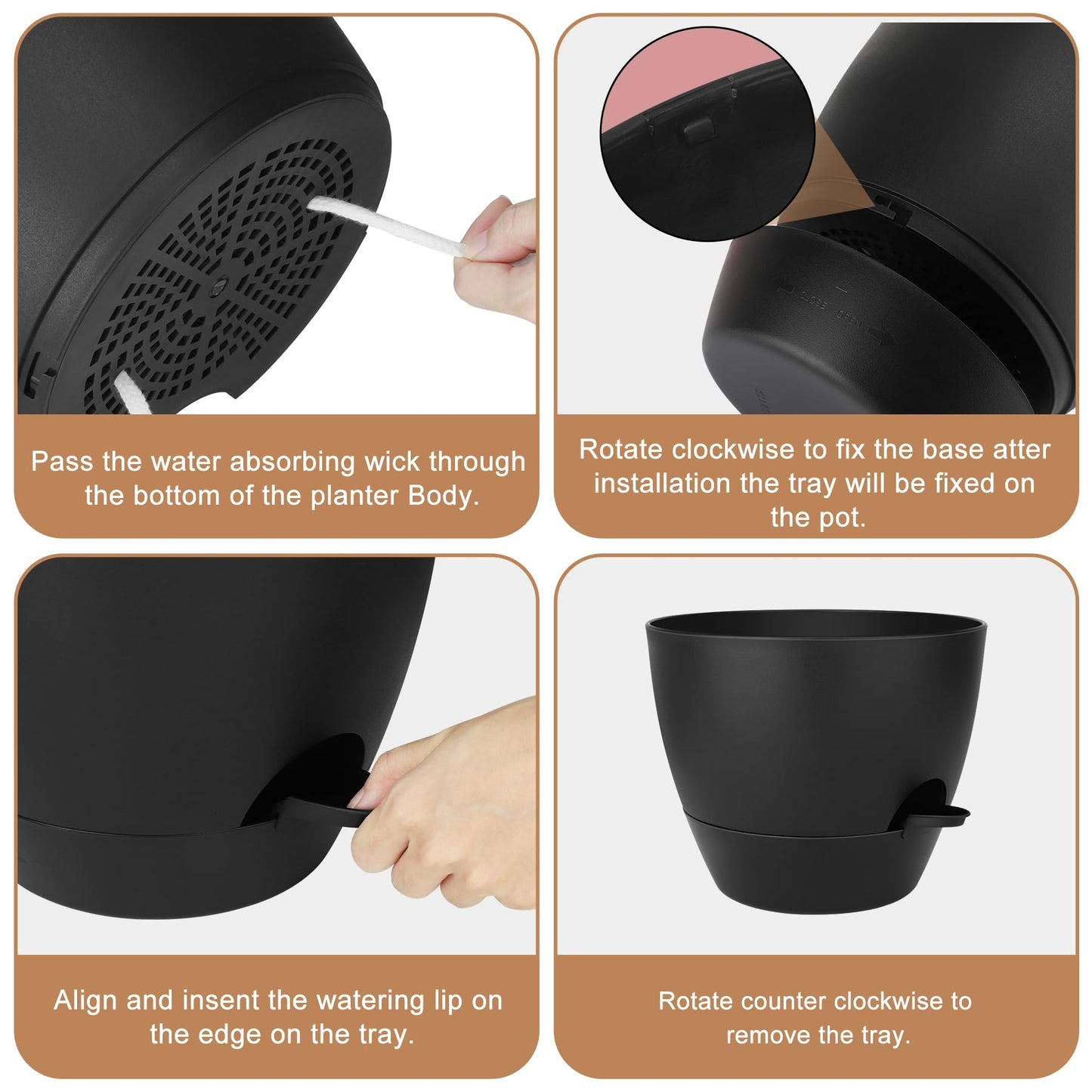 Self Watering Pots, Set of 5 Plastic Planters INdoor/Outdoor