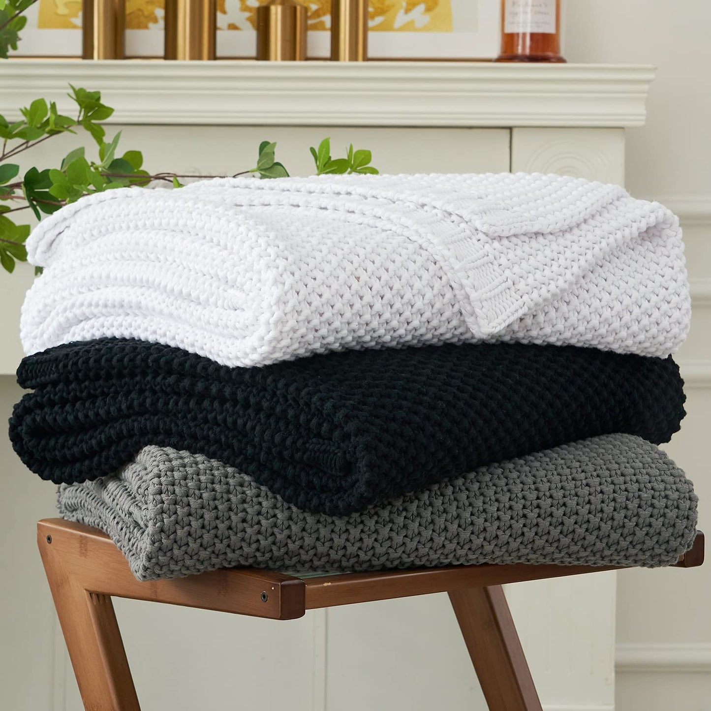 Chunky Cable Knit Throw Blanket Lightweight 100% Organic Cotton