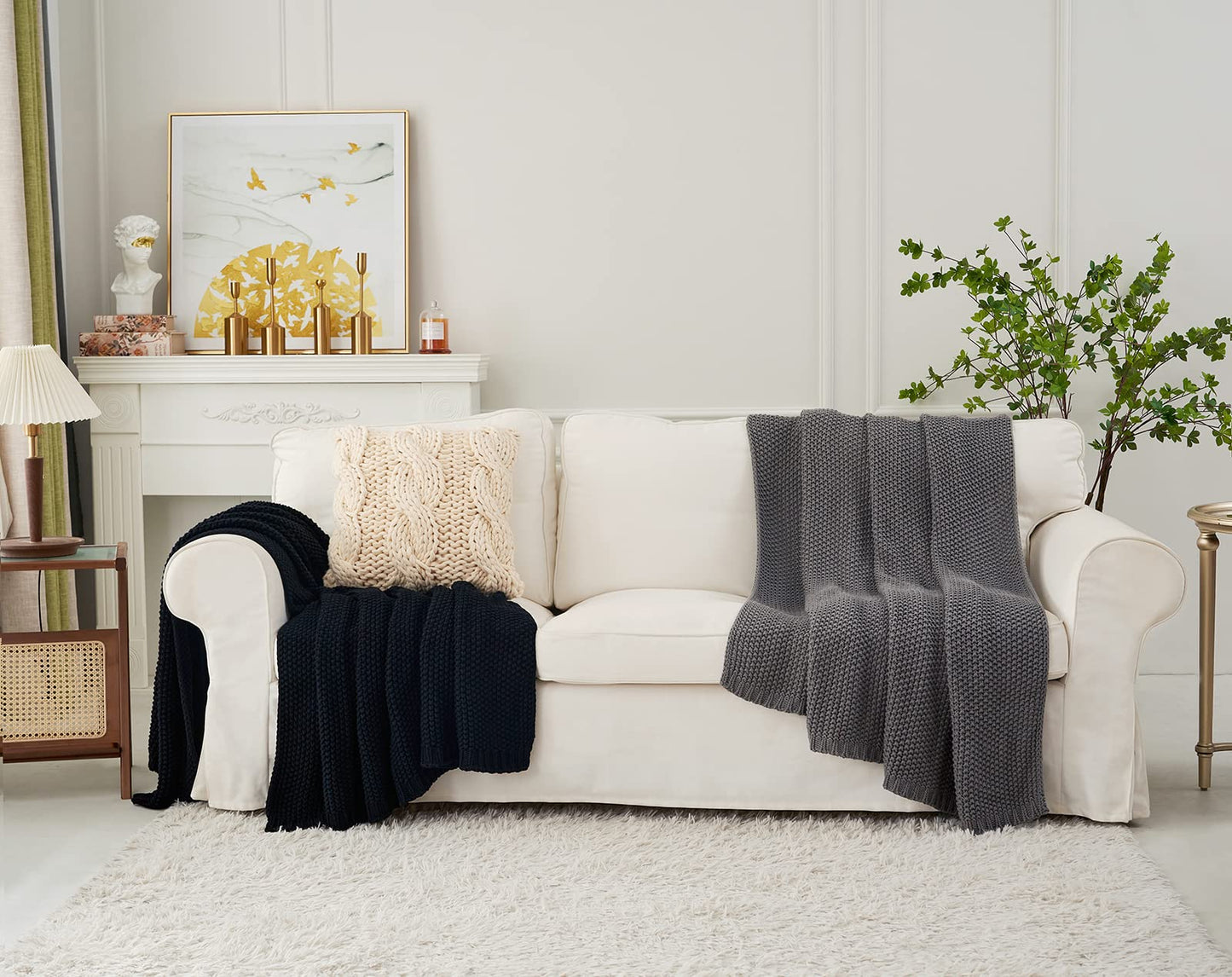 Chunky Cable Knit Throw Blanket Lightweight 100% Organic Cotton