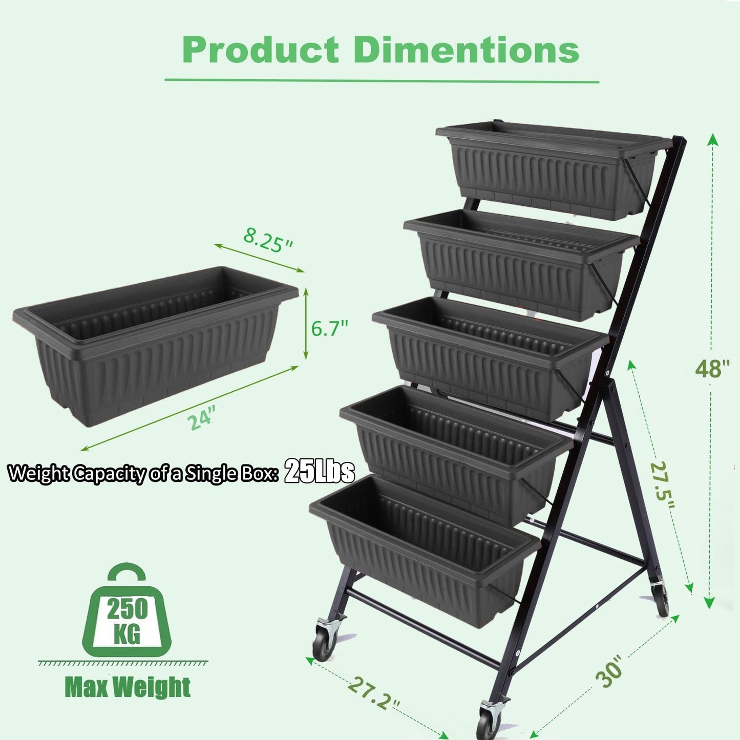 5-Tier Elevated Garden Bed with Lockable Caster Wheels