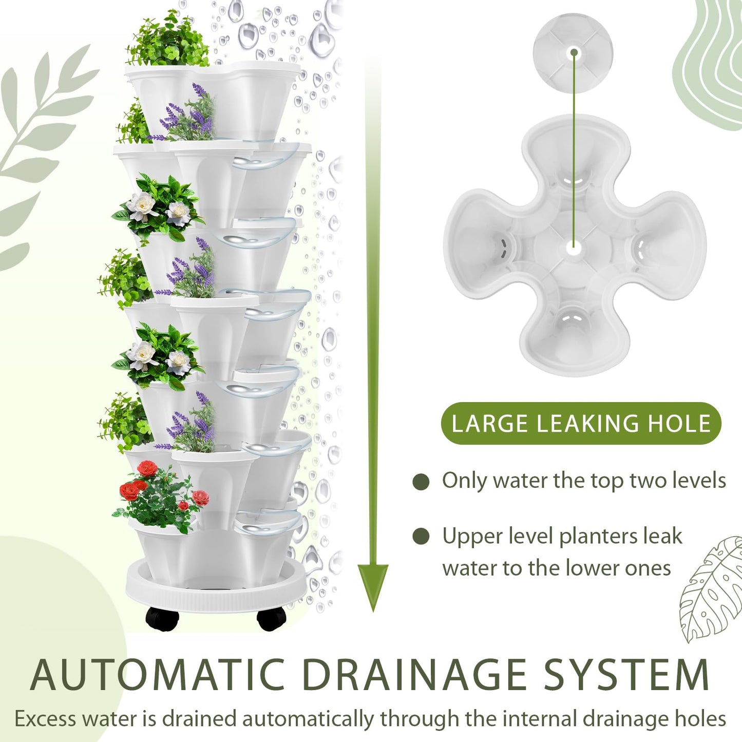 Set(2) of 7 Tier Vertical Planter Tower with Removable Wheels and Tools