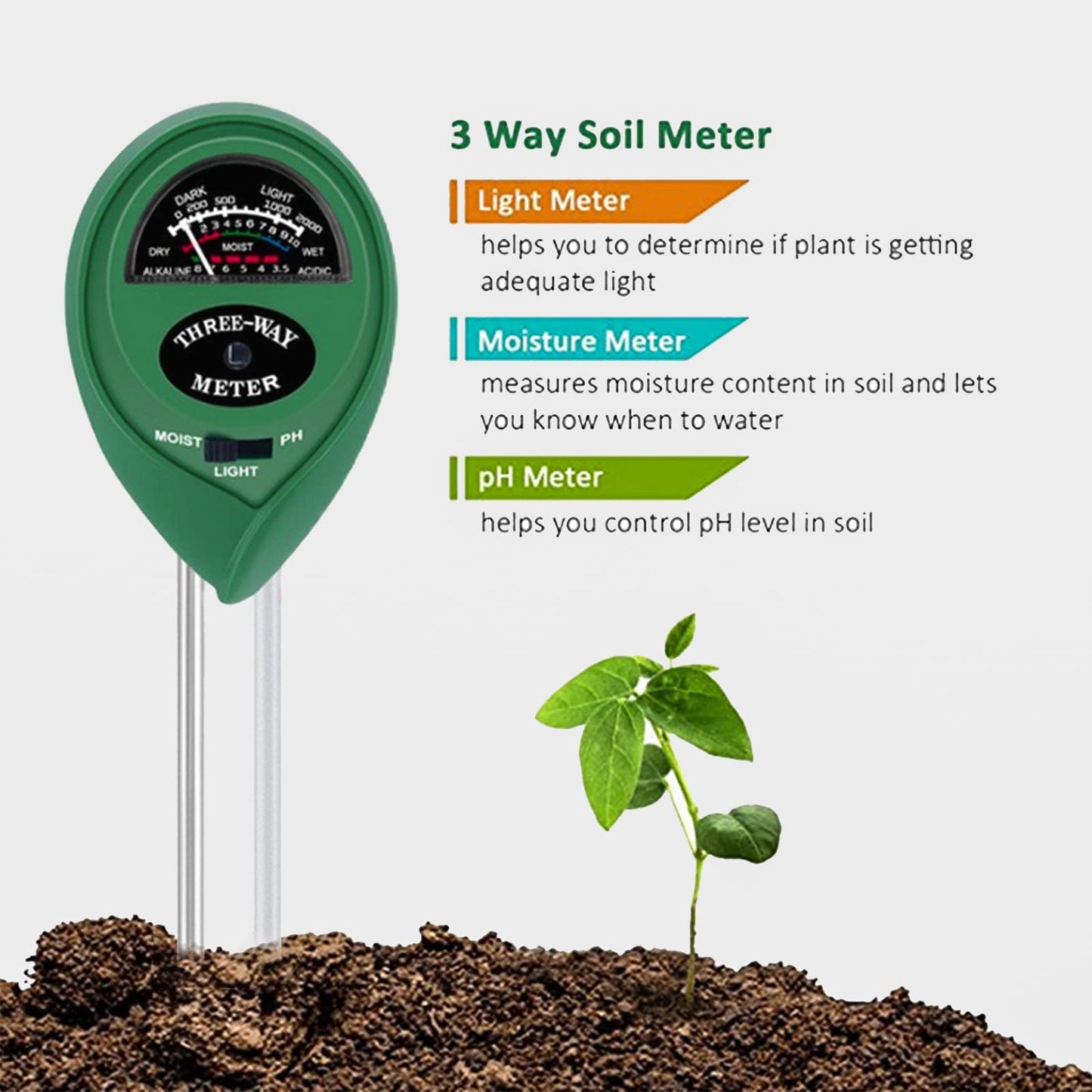 3-in-1 Soil Moisture/pH/Light Meter, Soil Test kit for Indoor & Outdoor