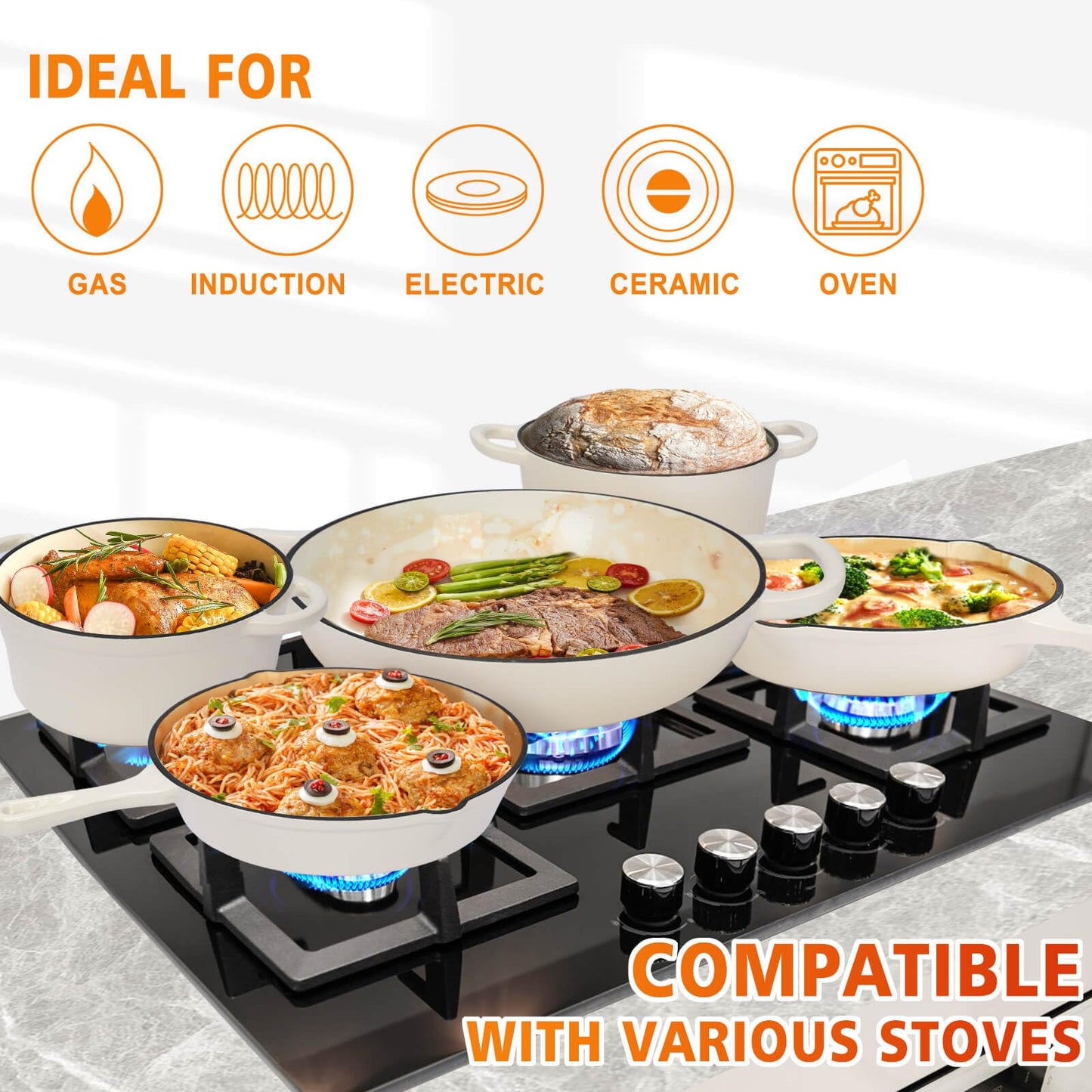 Cast Iron Set (Enameled), Gas/Induction Compatible, PFA Free