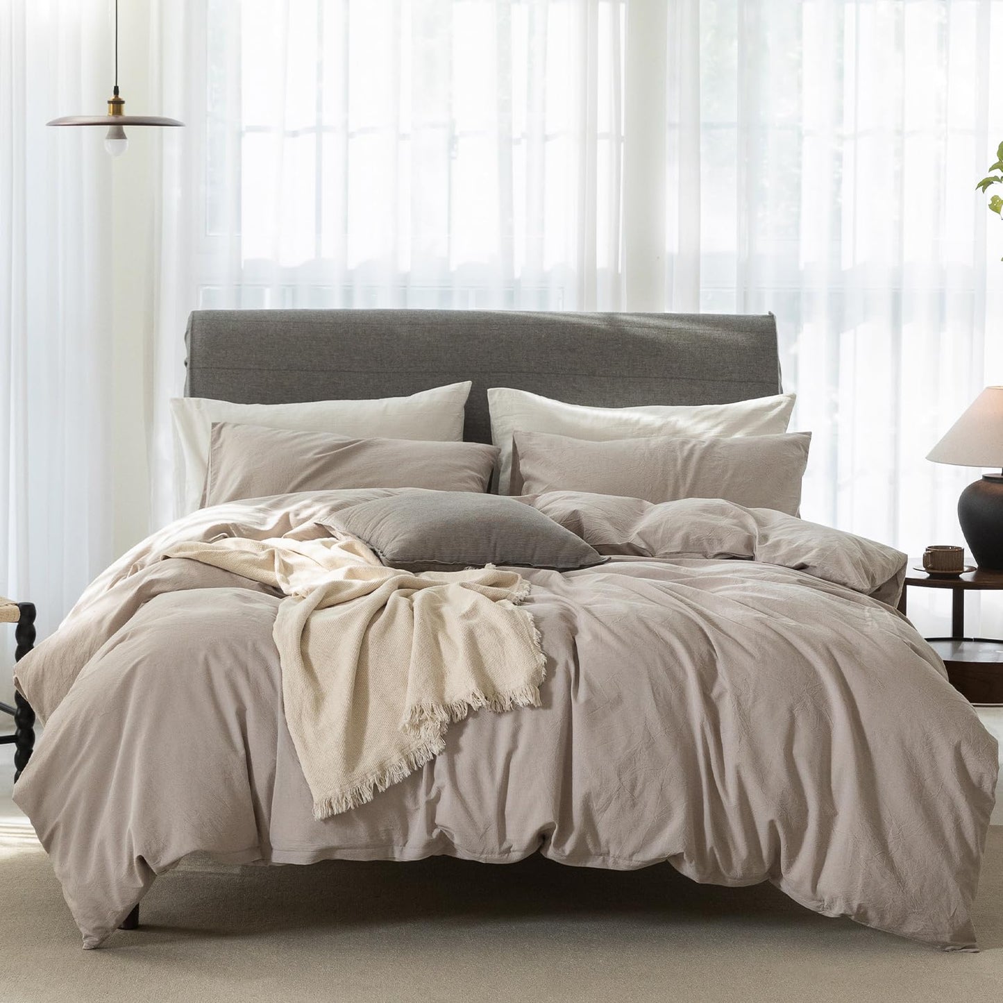 Bedding Duvet Cover Set Linen Like Texture 100% Cotton - Breathable