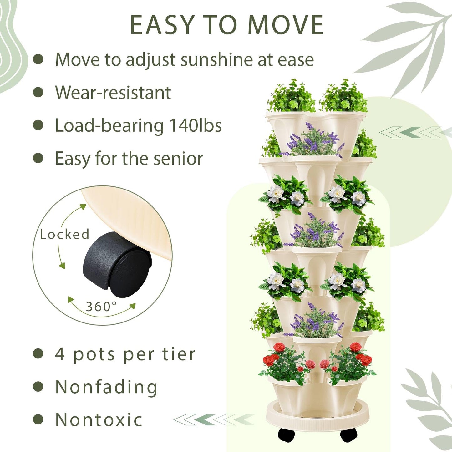 Set(2) of 7 Tier Vertical Planter Tower with Removable Wheels and Tools