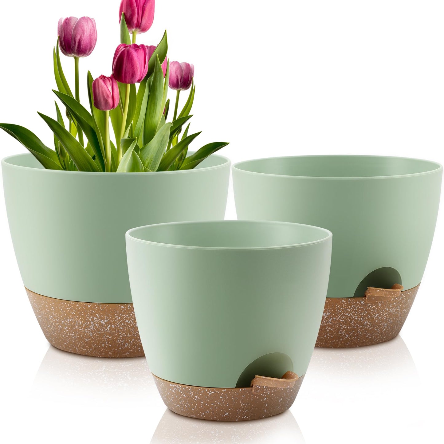 Self Watering Pots, Set of 5 Plastic Planters INdoor/Outdoor