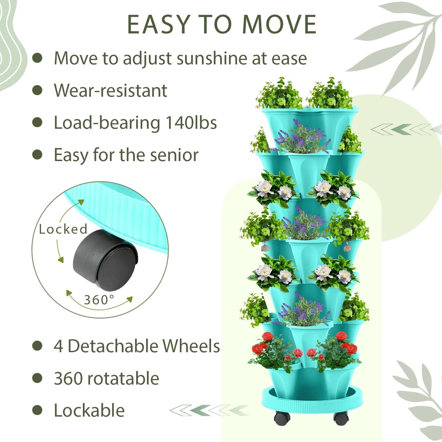 Set(2) of 7 Tier Vertical Planter Tower with Removable Wheels and Tools