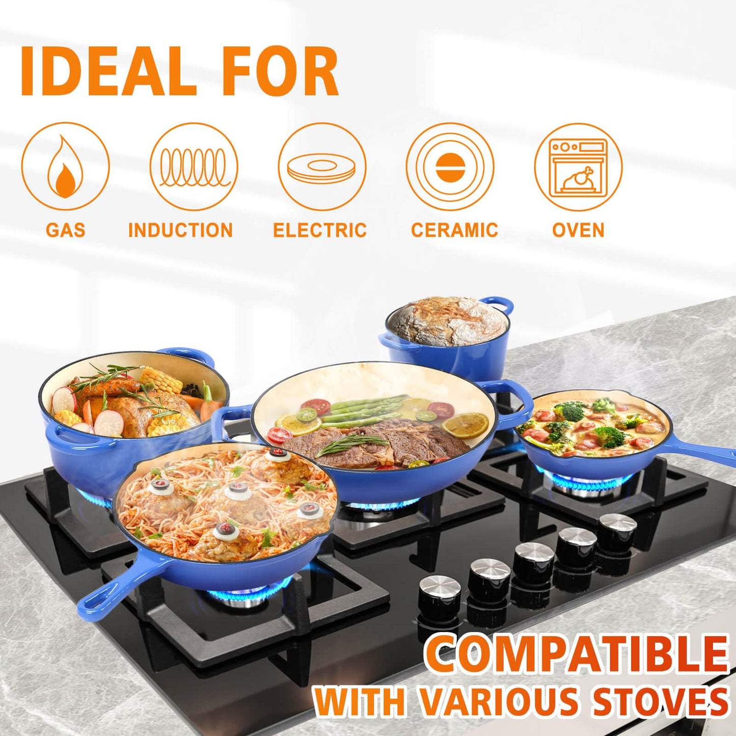 Cast Iron Set (Enameled), Gas/Induction Compatible, PFA Free