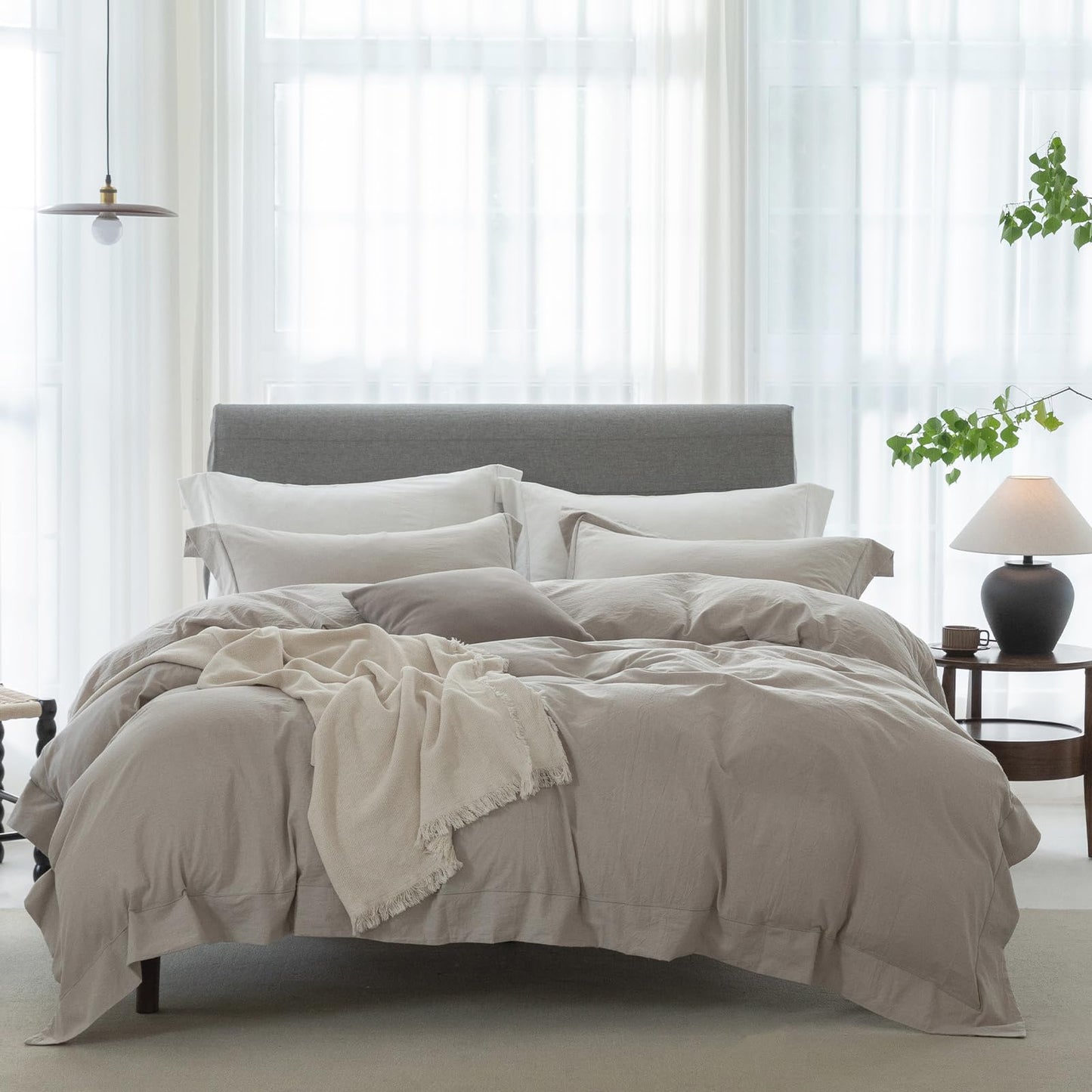 Bedding Duvet Cover Set Linen Like Texture 100% Cotton - Breathable