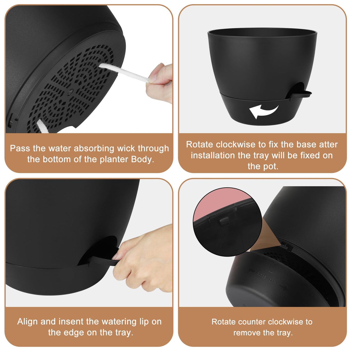 Self Watering Pots, Set of 5 Plastic Planters INdoor/Outdoor