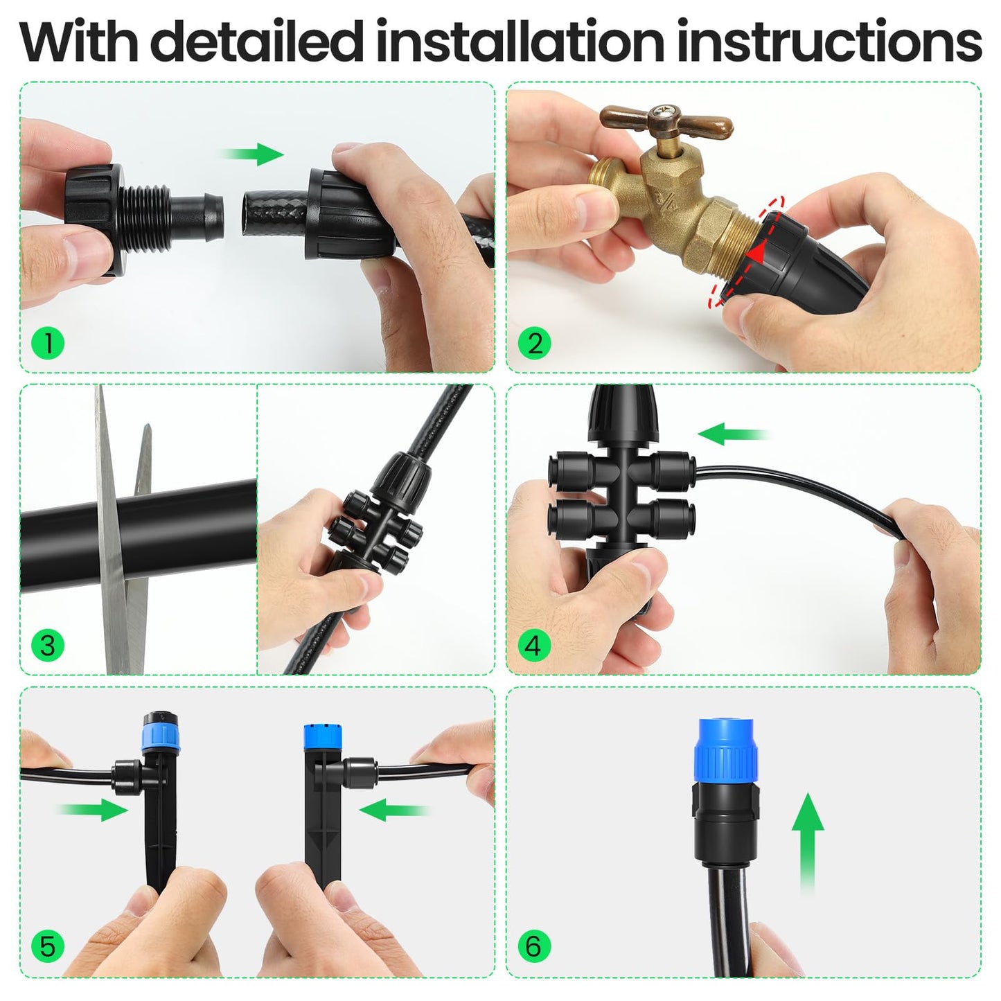 230FT Quick-Connect Drip Irrigation System Kit, with 1/4" & 1/2" Fast-Lock Tubing - Adjustable Nozzles & Sprinklers for Garden, Greenhouse, Lawn, Potted Plants