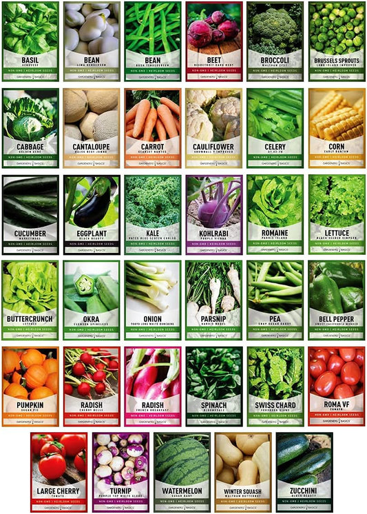 Gardeners Basic Seeds Garden Kit Over 16,000 Seeds Non-GMO and Heirloom