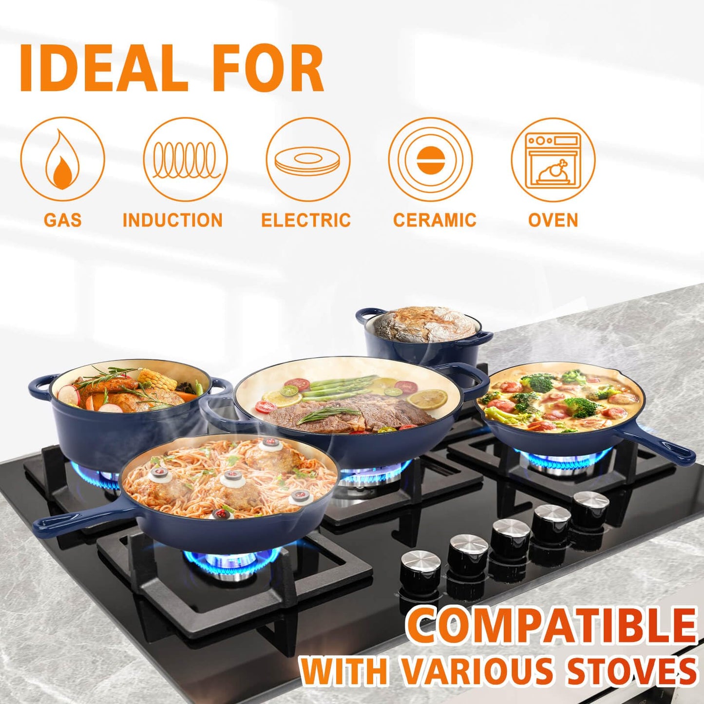 Cast Iron Set (Enameled), Gas/Induction Compatible, PFA Free