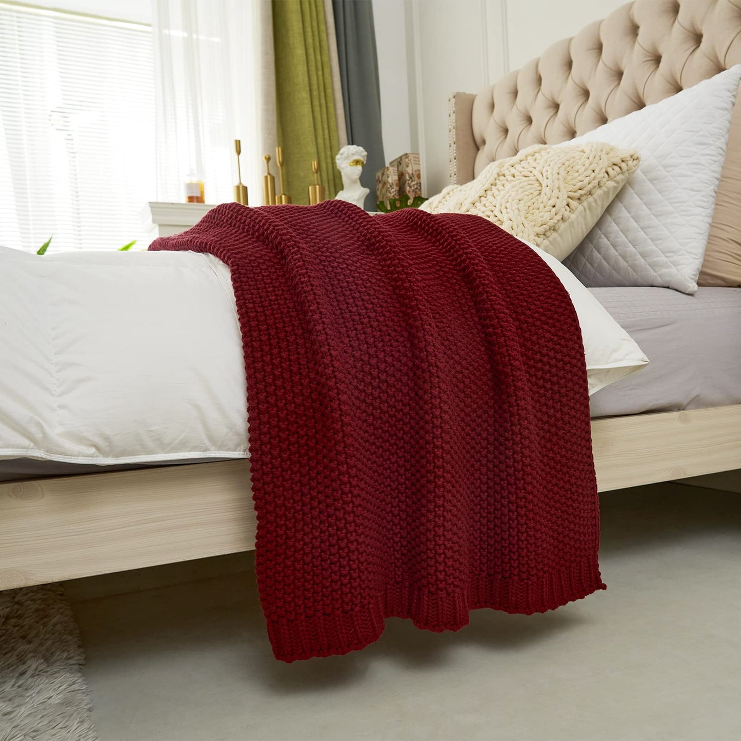 Chunky Cable Knit Throw Blanket Lightweight 100% Organic Cotton