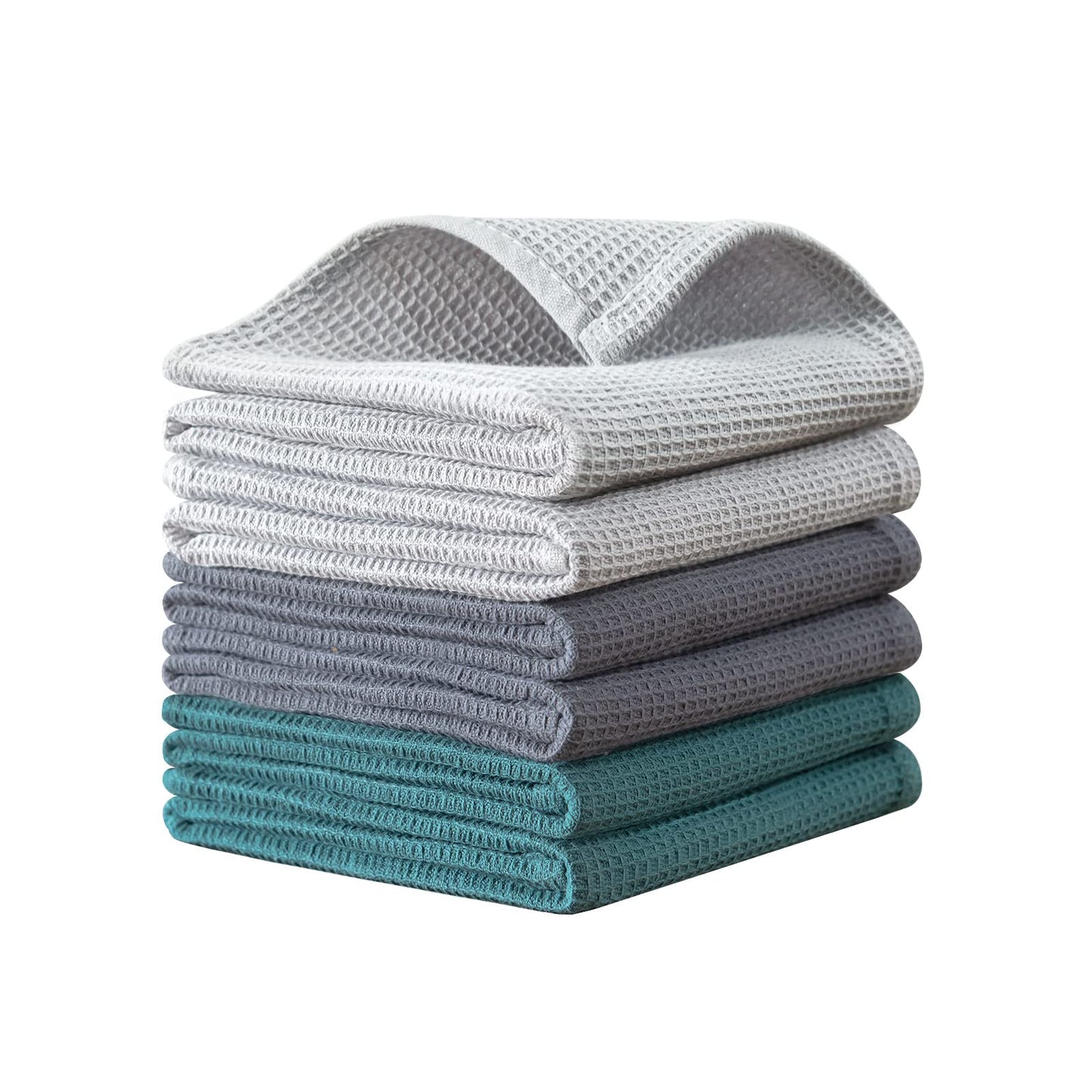 Dish Towels Set, 100% Cotton 6 Pack, Super Absorbent for Drying and Cleaning
