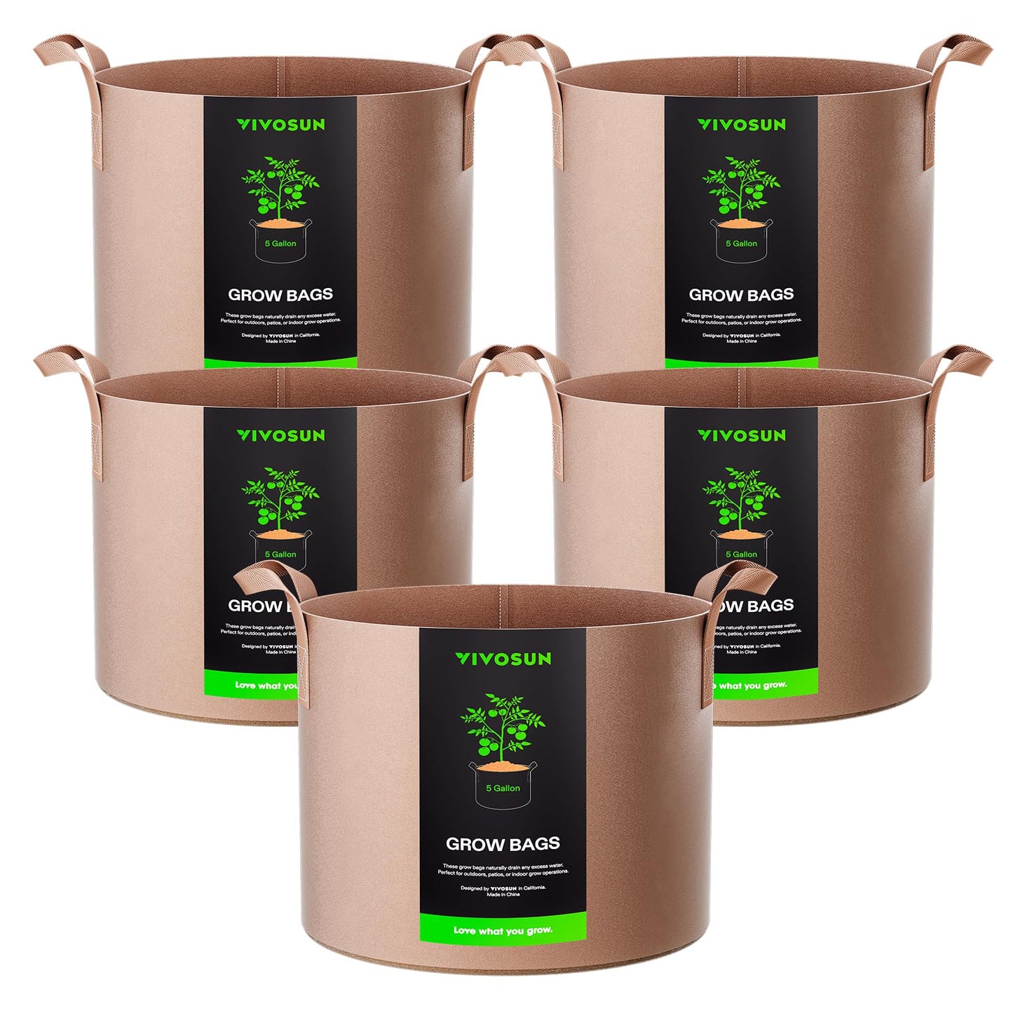 5-Pack 5 Gallon Grow Bags Heavy Duty Plant Fabric Pots with Handles