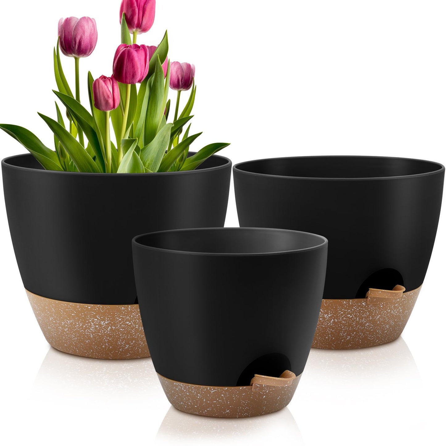 Self Watering Pots, Set of 5 Plastic Planters INdoor/Outdoor