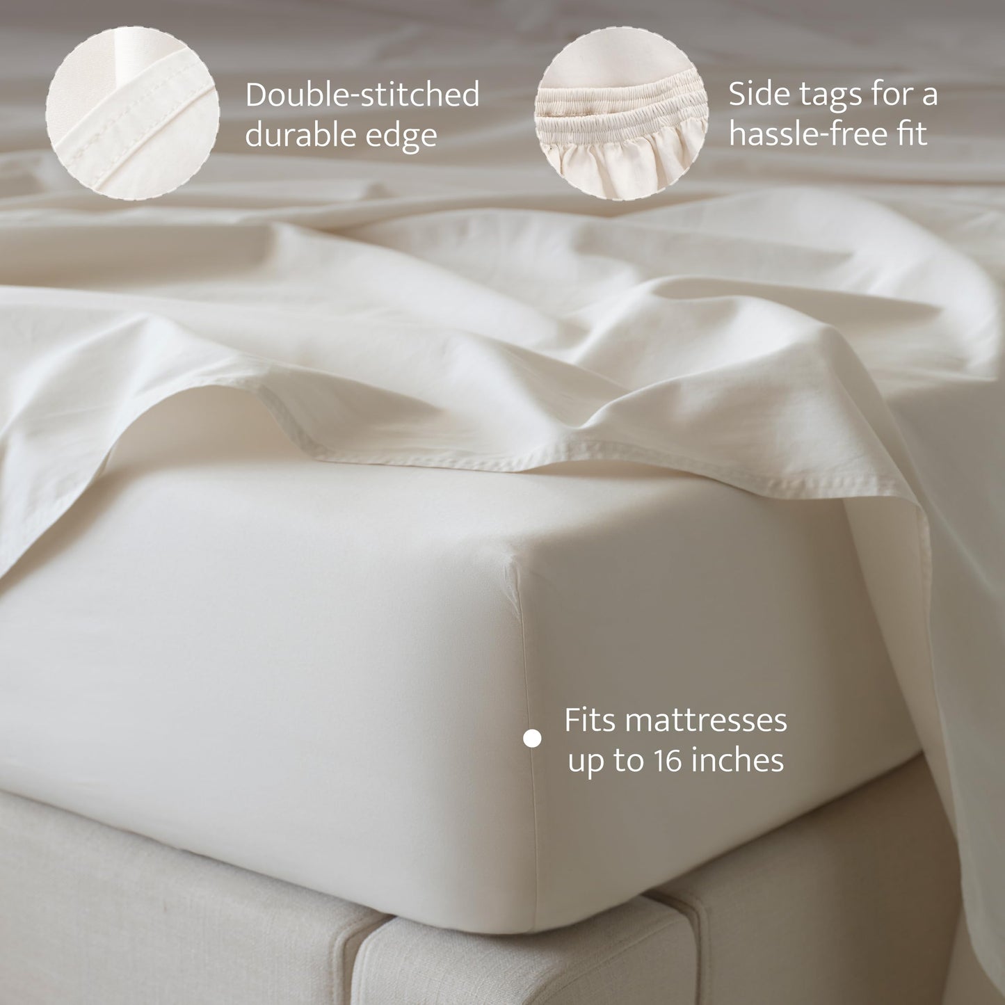 Double Stitch Organic Cotton Sheets - Soft & Breathable Sheet Set 4 Piece, Luxury 300 TC