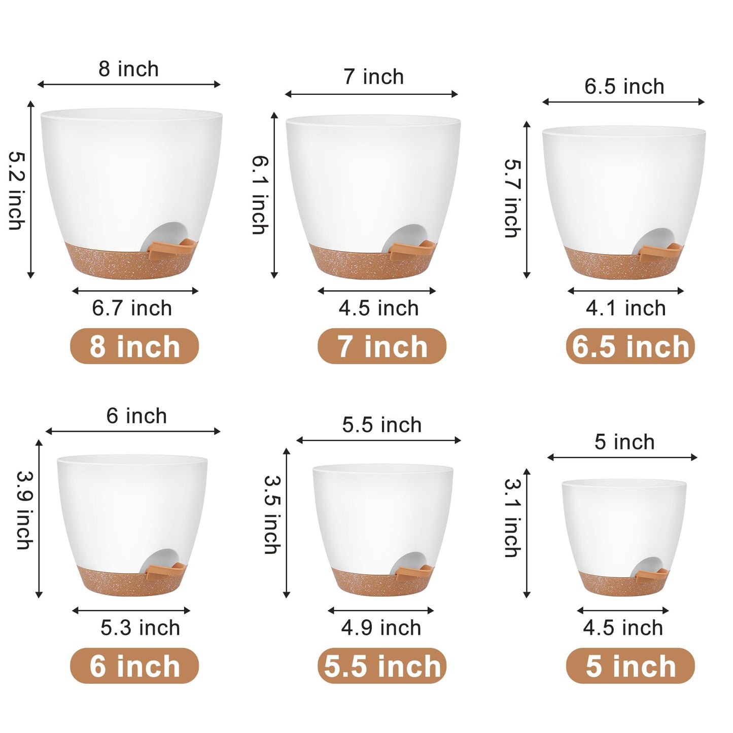 Self Watering Pots, Set of 5 Plastic Planters INdoor/Outdoor