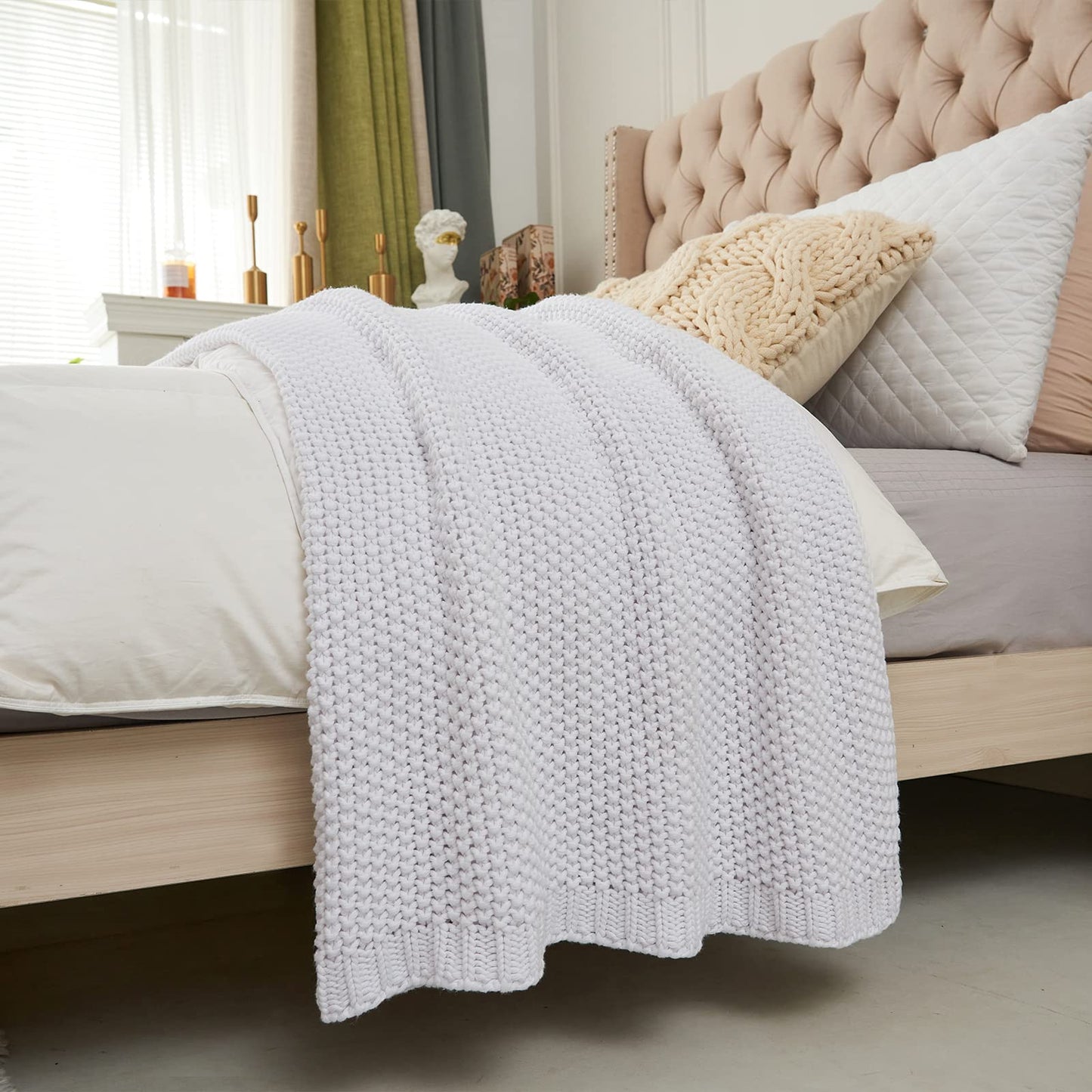 Chunky Cable Knit Throw Blanket Lightweight 100% Organic Cotton