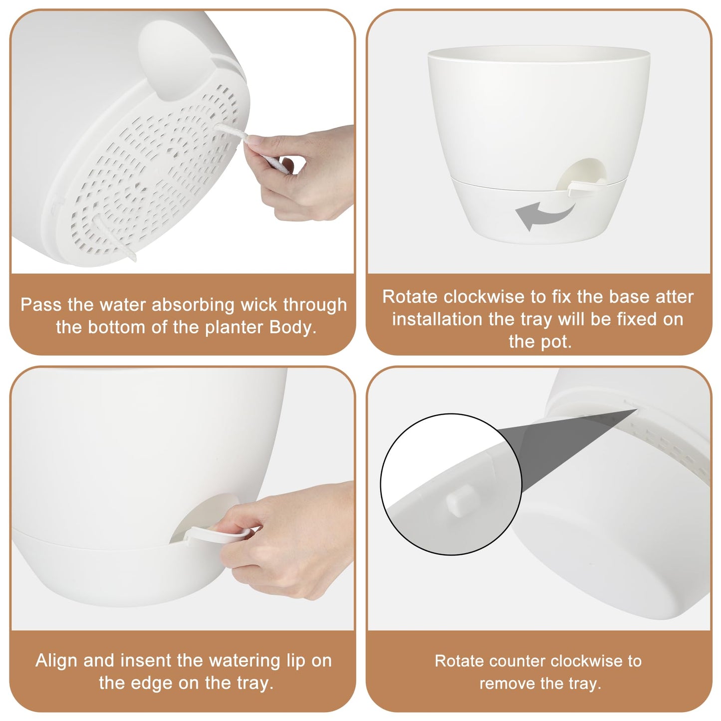 Self Watering Pots, Set of 5 Plastic Planters INdoor/Outdoor