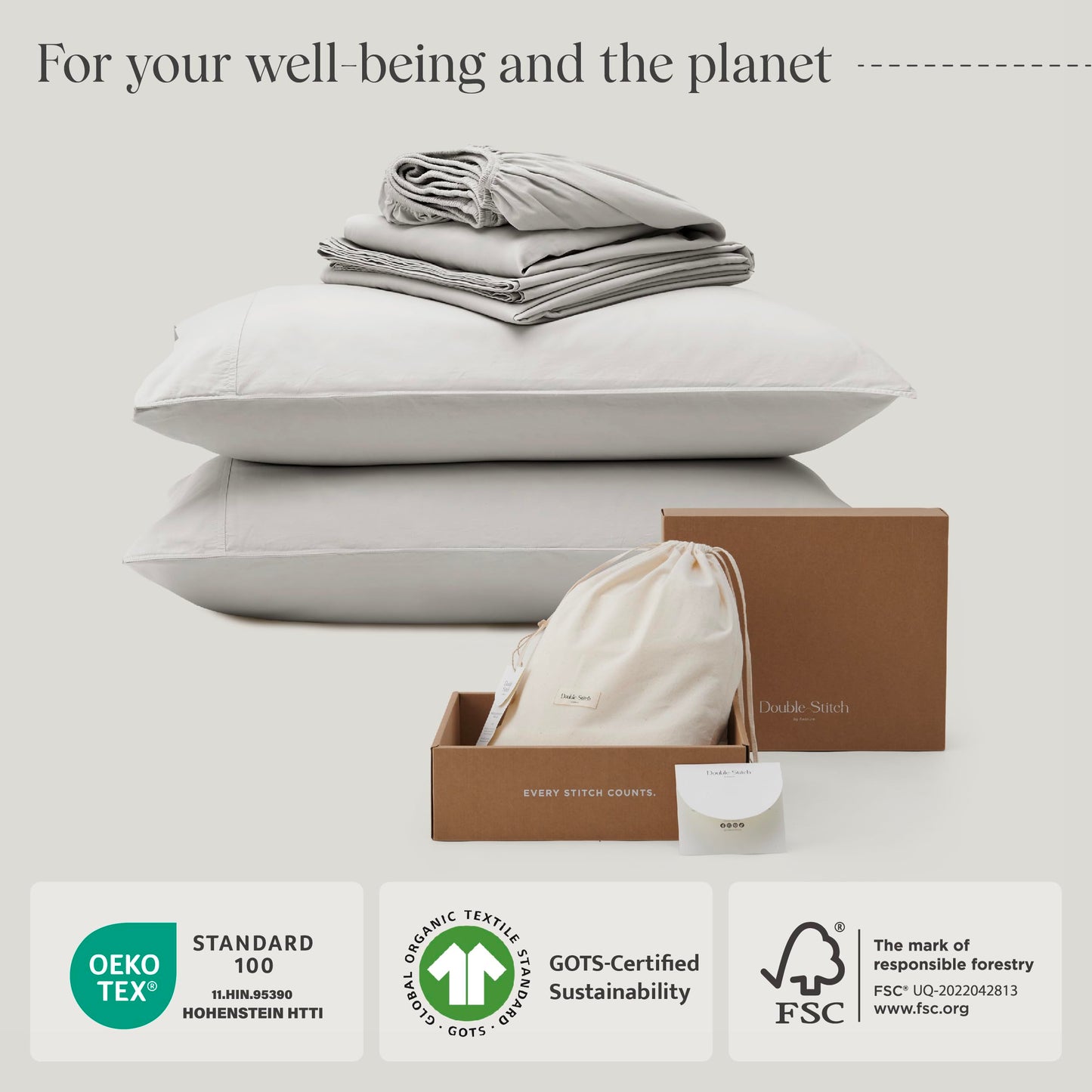 Double Stitch Organic Cotton Sheets - Soft & Breathable Sheet Set 4 Piece, Luxury 300 TC