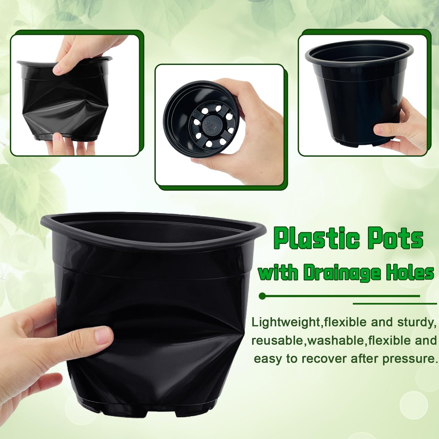 Plant Pots,Black Plastic Pots with Drainage Holes