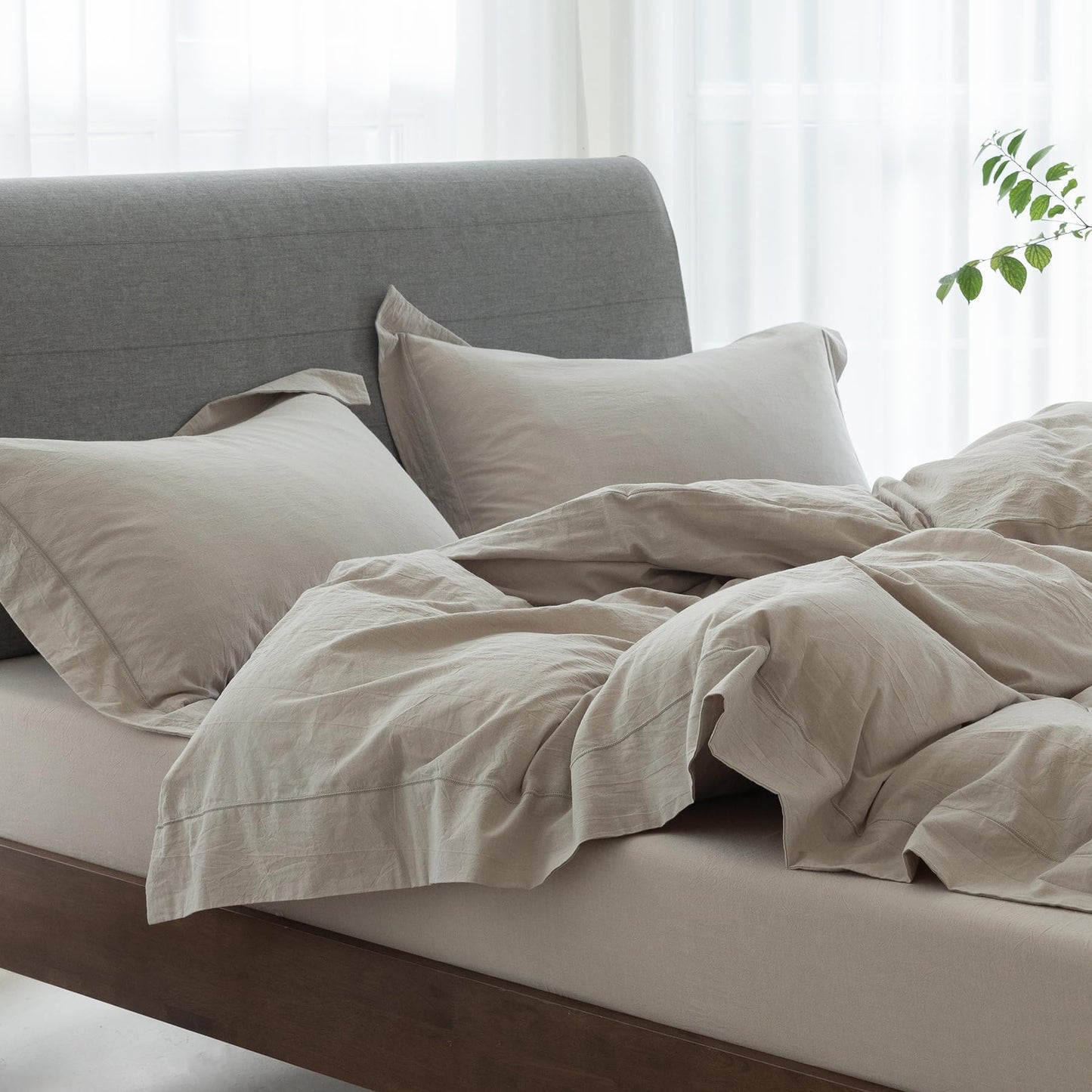 Bedding Duvet Cover Set Linen Like Texture 100% Cotton - Breathable