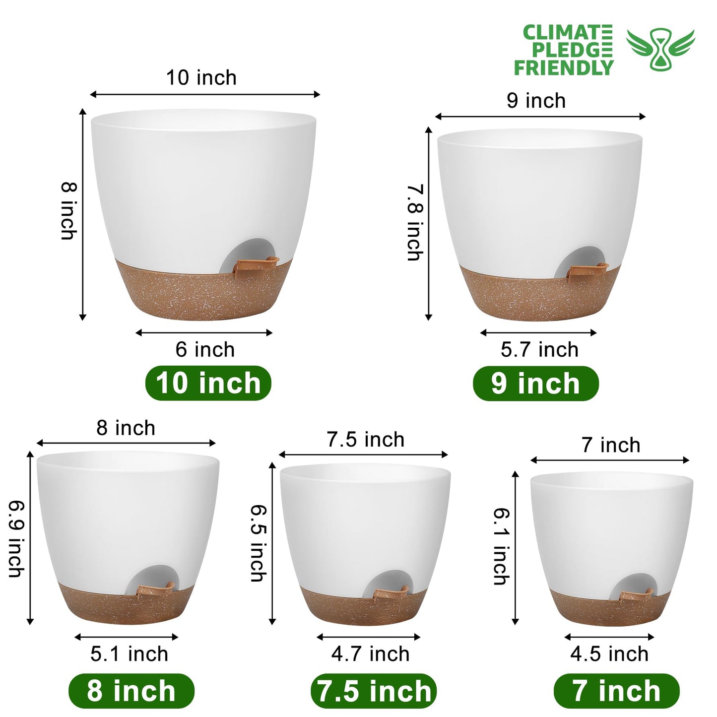 Self Watering Pots, Set of 5 Plastic Planters INdoor/Outdoor