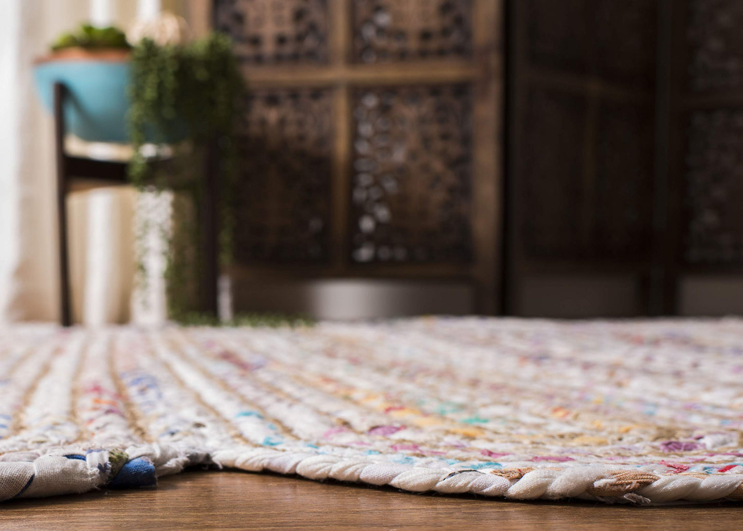 Natural Collection Area Rug - Braided Jute & Cotton