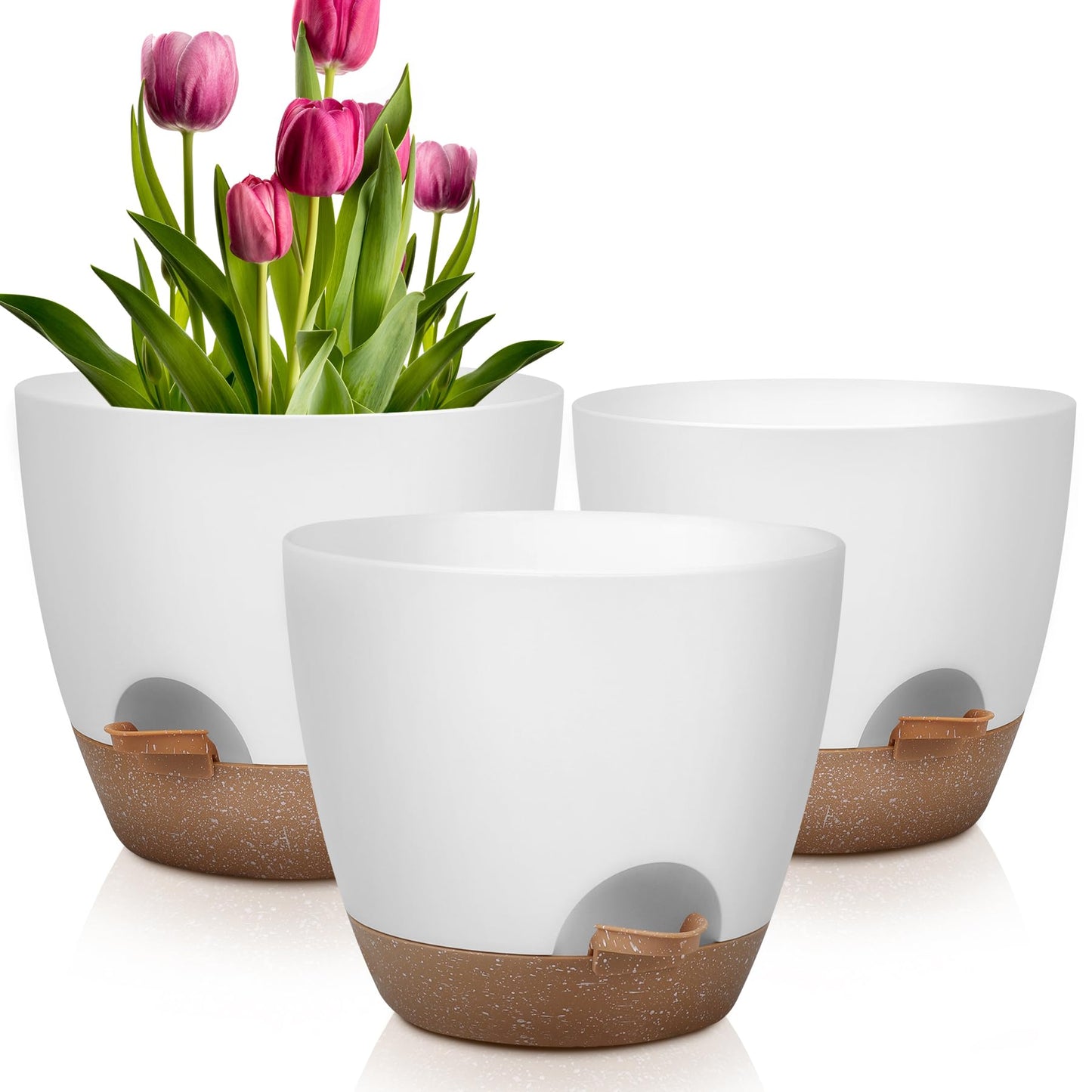 Self Watering Pots, Set of 5 Plastic Planters INdoor/Outdoor