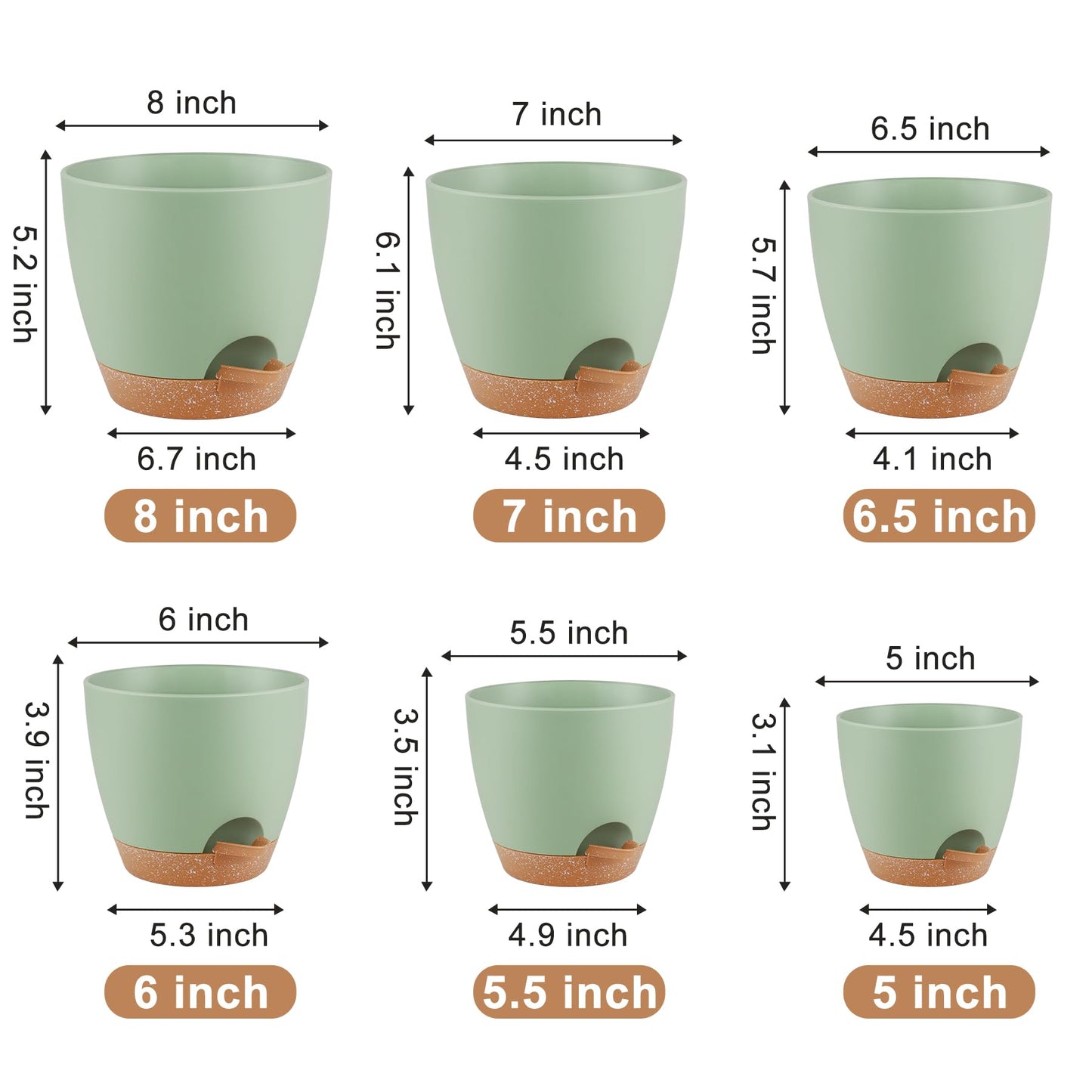 Self Watering Pots, Set of 5 Plastic Planters INdoor/Outdoor
