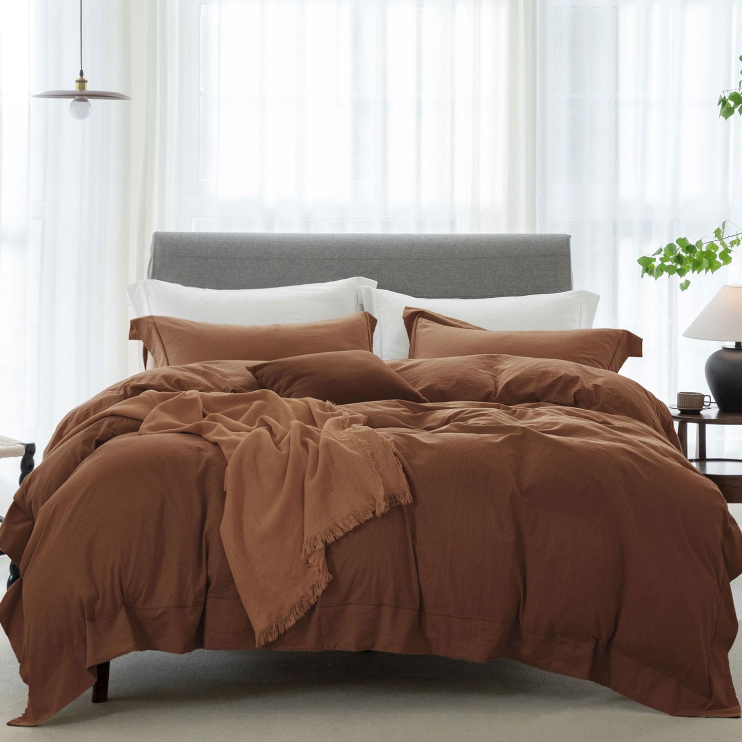 Bedding Duvet Cover Set Linen Like Texture 100% Cotton - Breathable