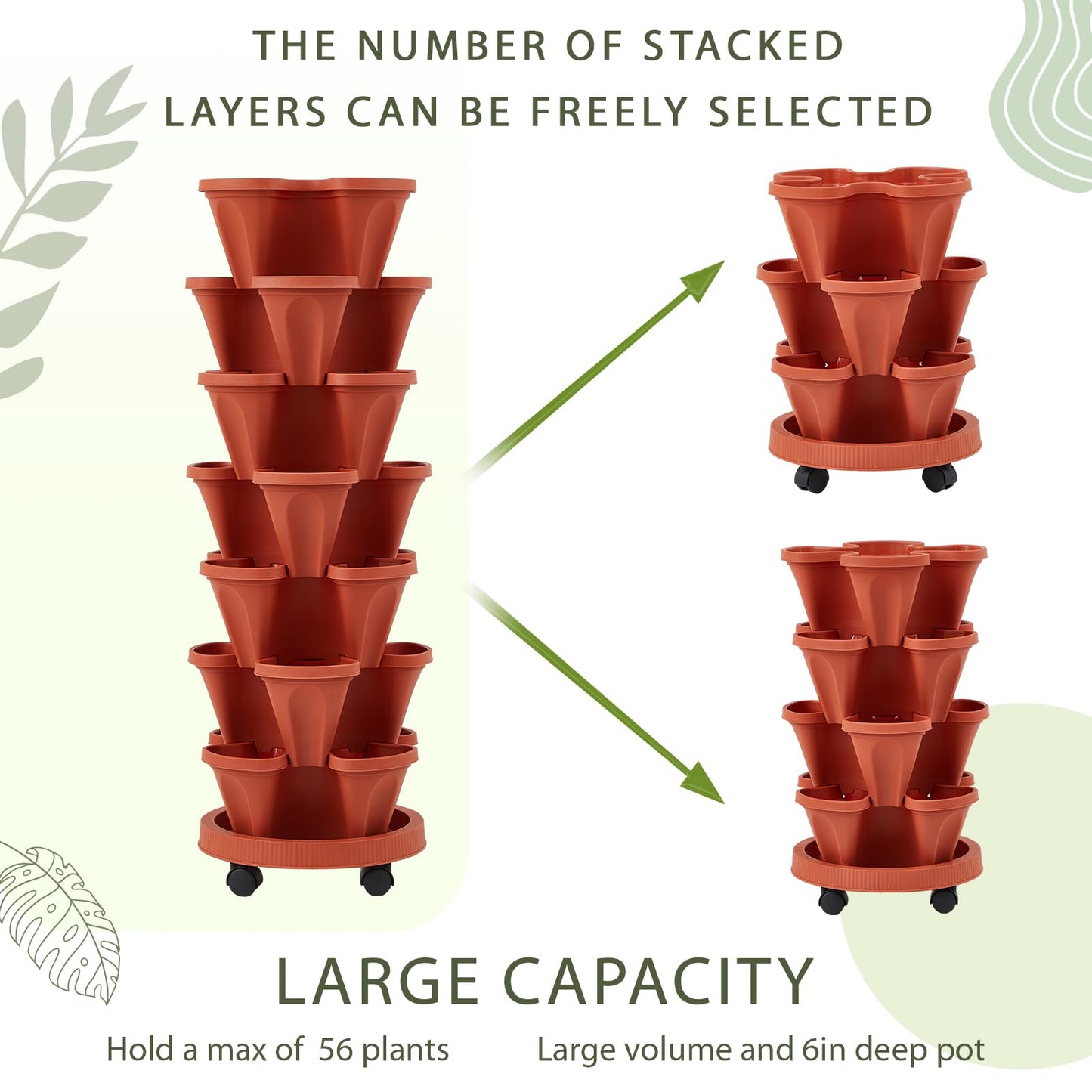 Set(2) of 7 Tier Vertical Planter Tower with Removable Wheels and Tools
