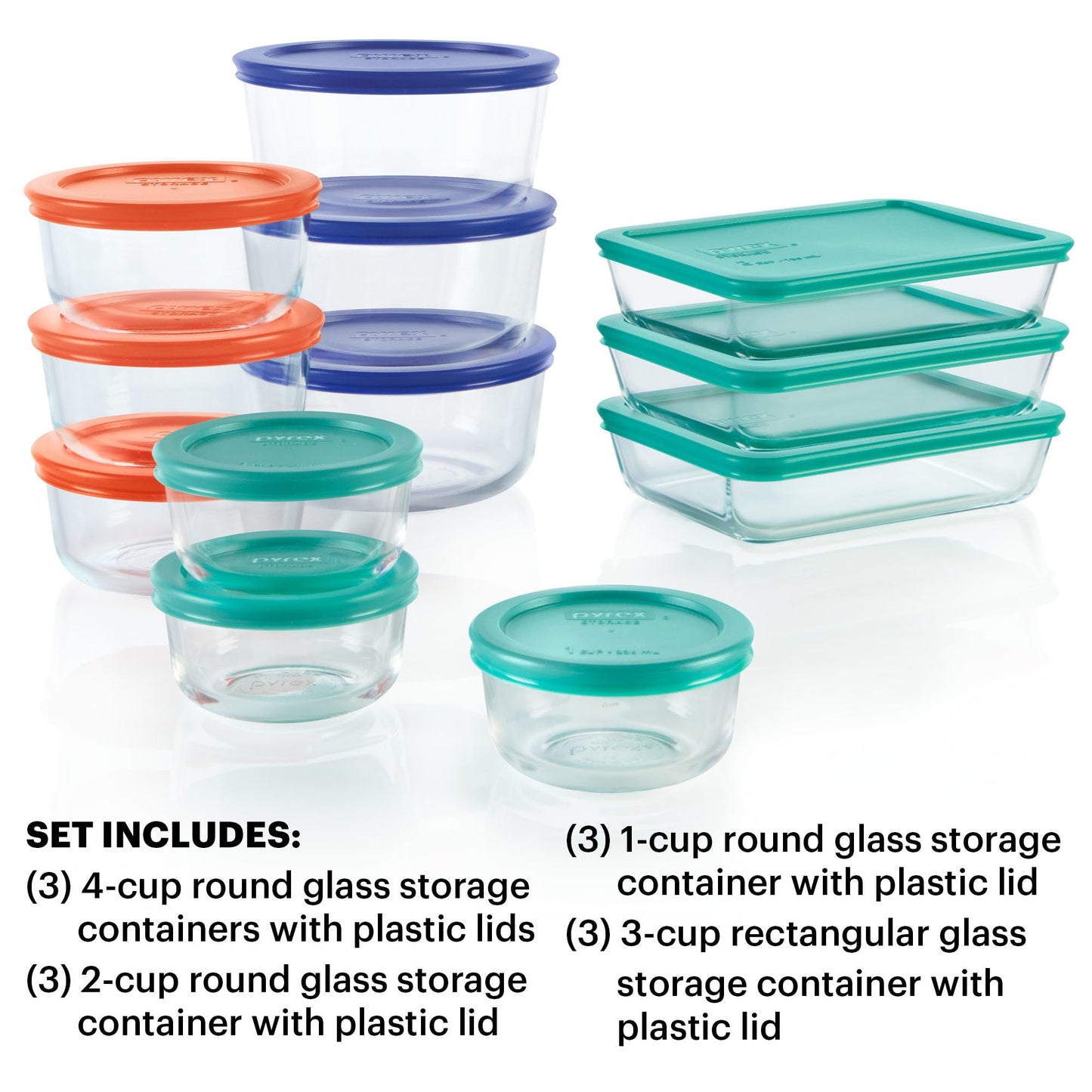 Pyrex Glass Food Storage Set, BPA-Free, Dishwasher & Microwave Safe
