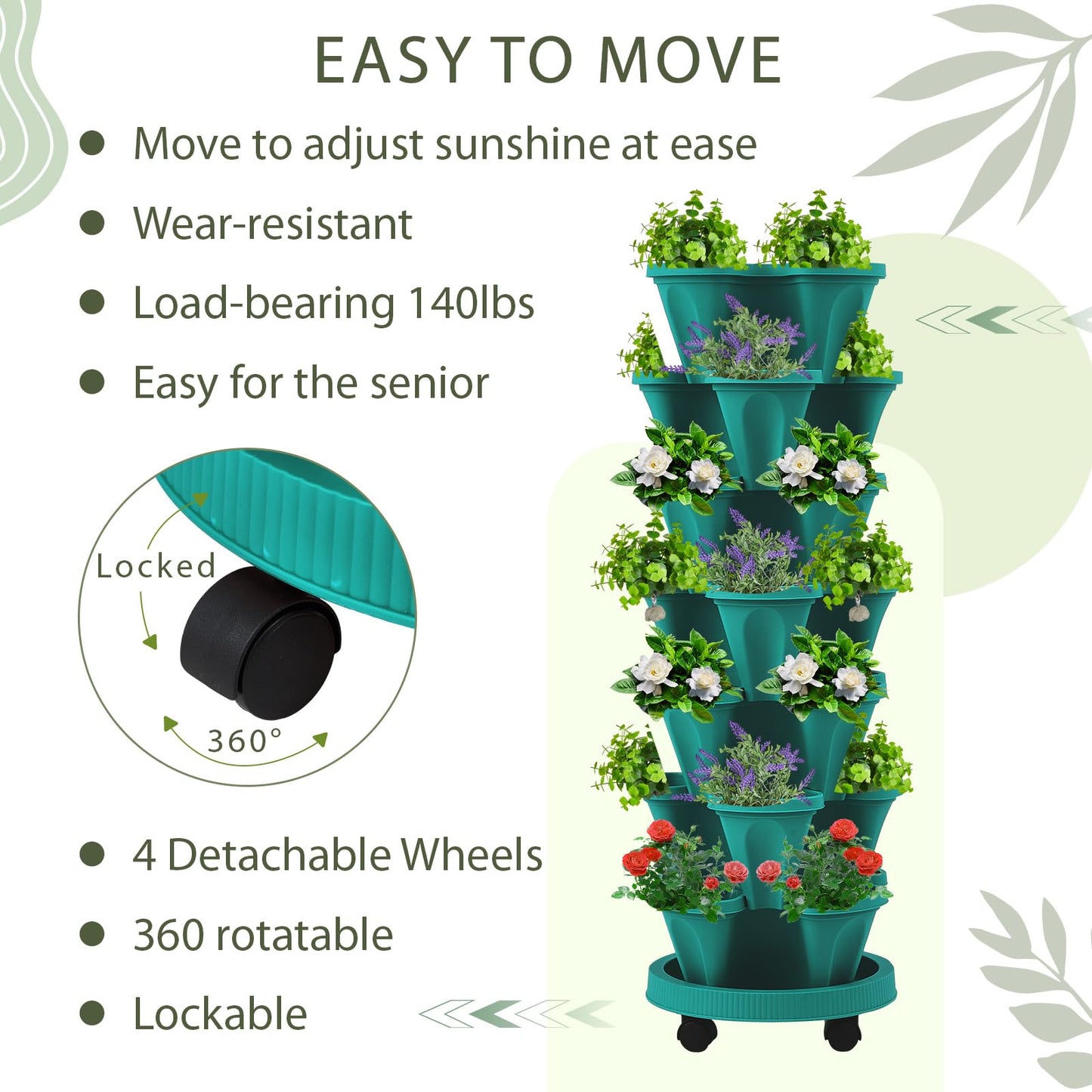 Set(2) of 7 Tier Vertical Planter Tower with Removable Wheels and Tools