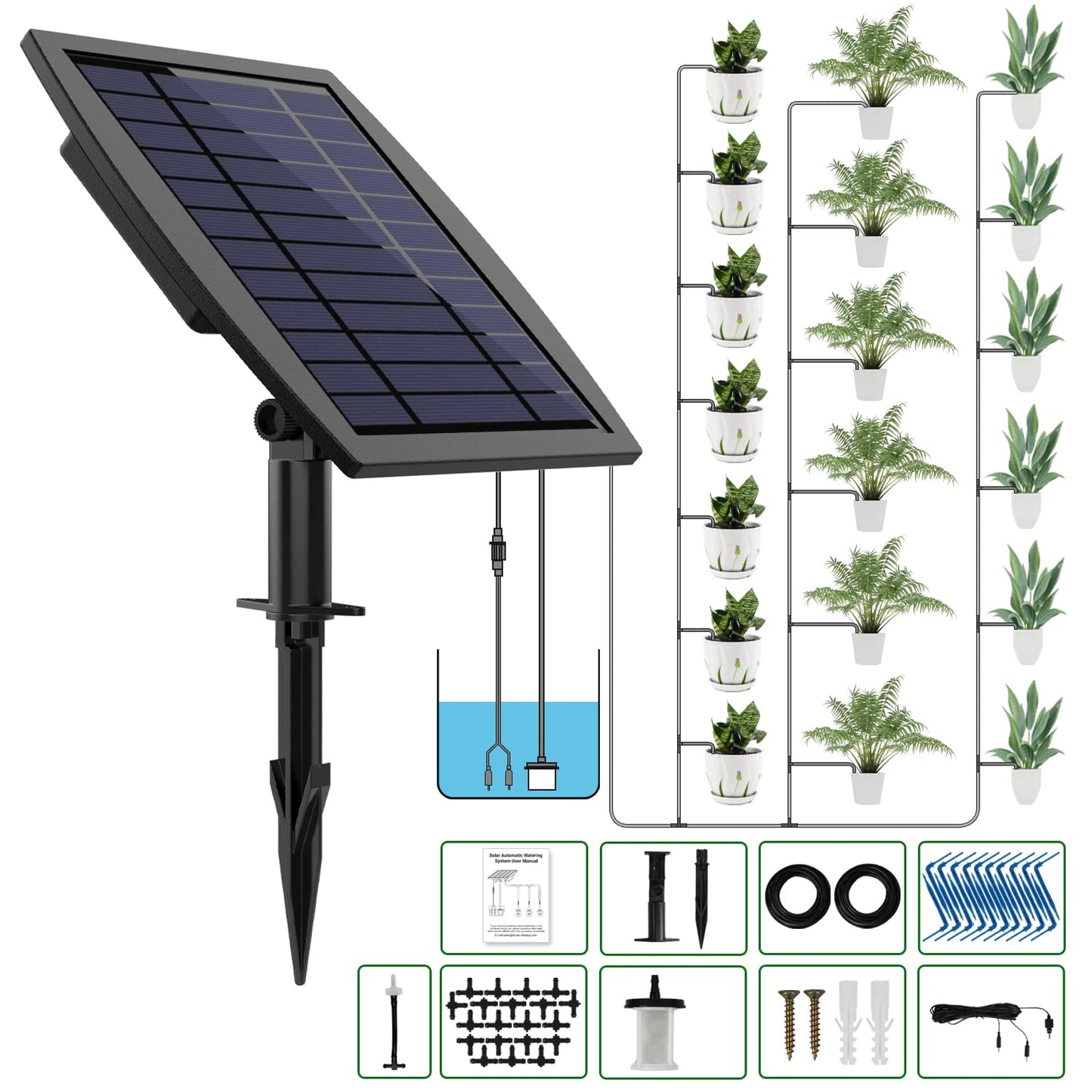 Solar Powered Auto Easy DIY Watering Device Supported Pots Plants, 6 Timing Modes with Anti-Siphoning Device (Supported 10 Pots, 6Timing Modes)