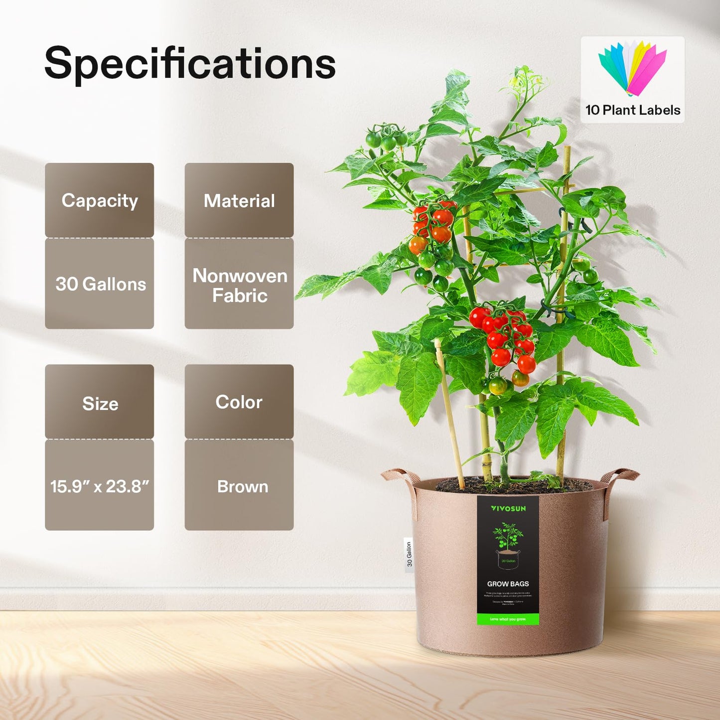 5-Pack 5 Gallon Grow Bags Heavy Duty Plant Fabric Pots with Handles