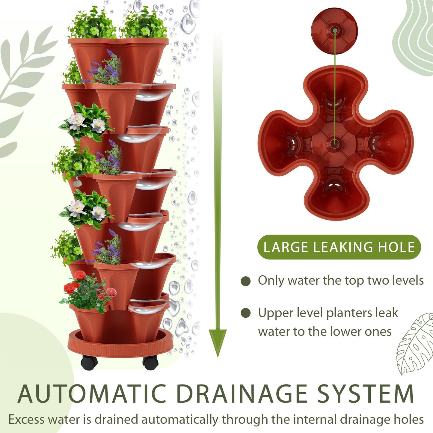 Set(2) of 7 Tier Vertical Planter Tower with Removable Wheels and Tools