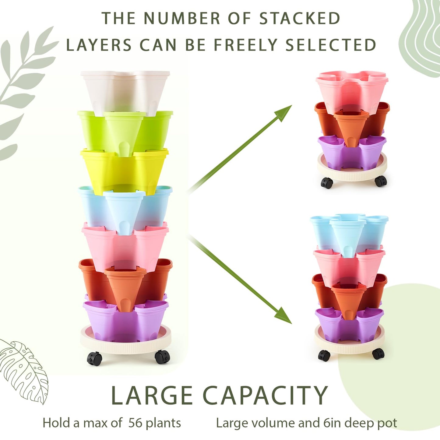 Set(2) of 7 Tier Vertical Planter Tower with Removable Wheels and Tools