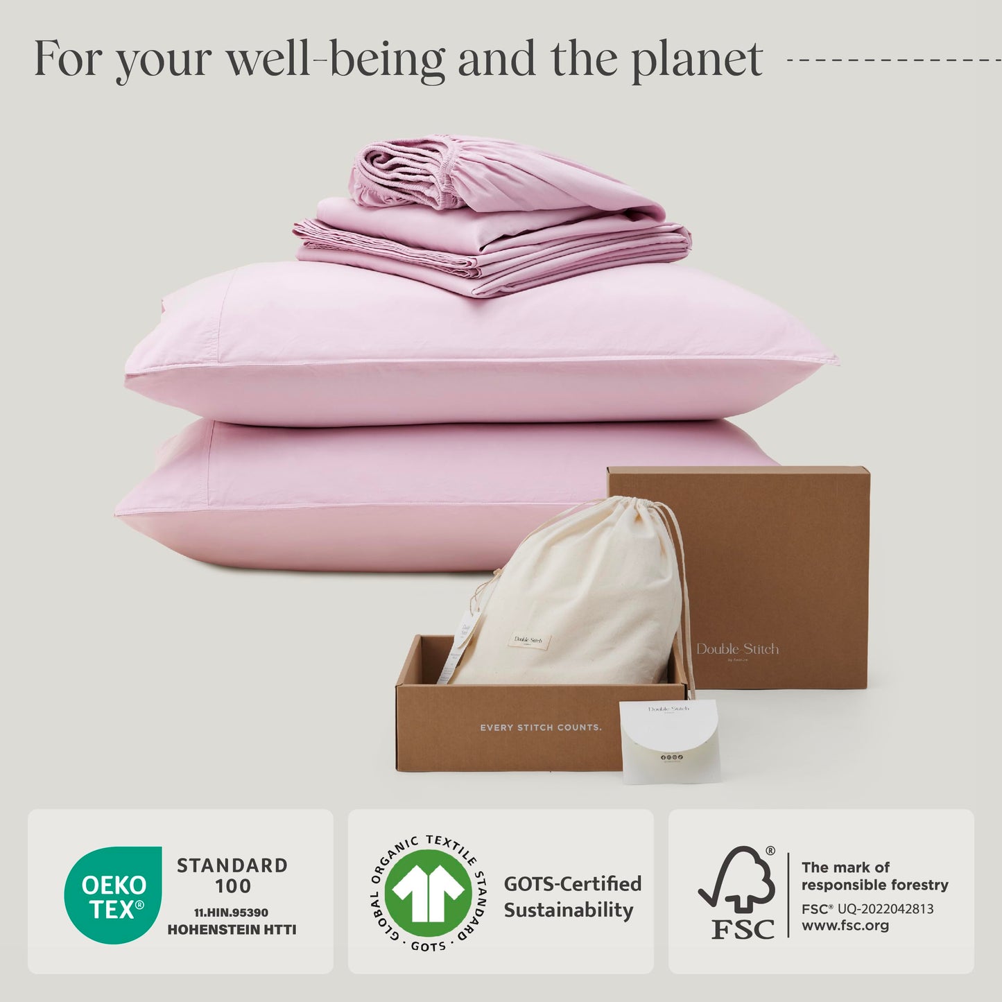 Double Stitch Organic Cotton Sheets - Soft & Breathable Sheet Set 4 Piece, Luxury 300 TC