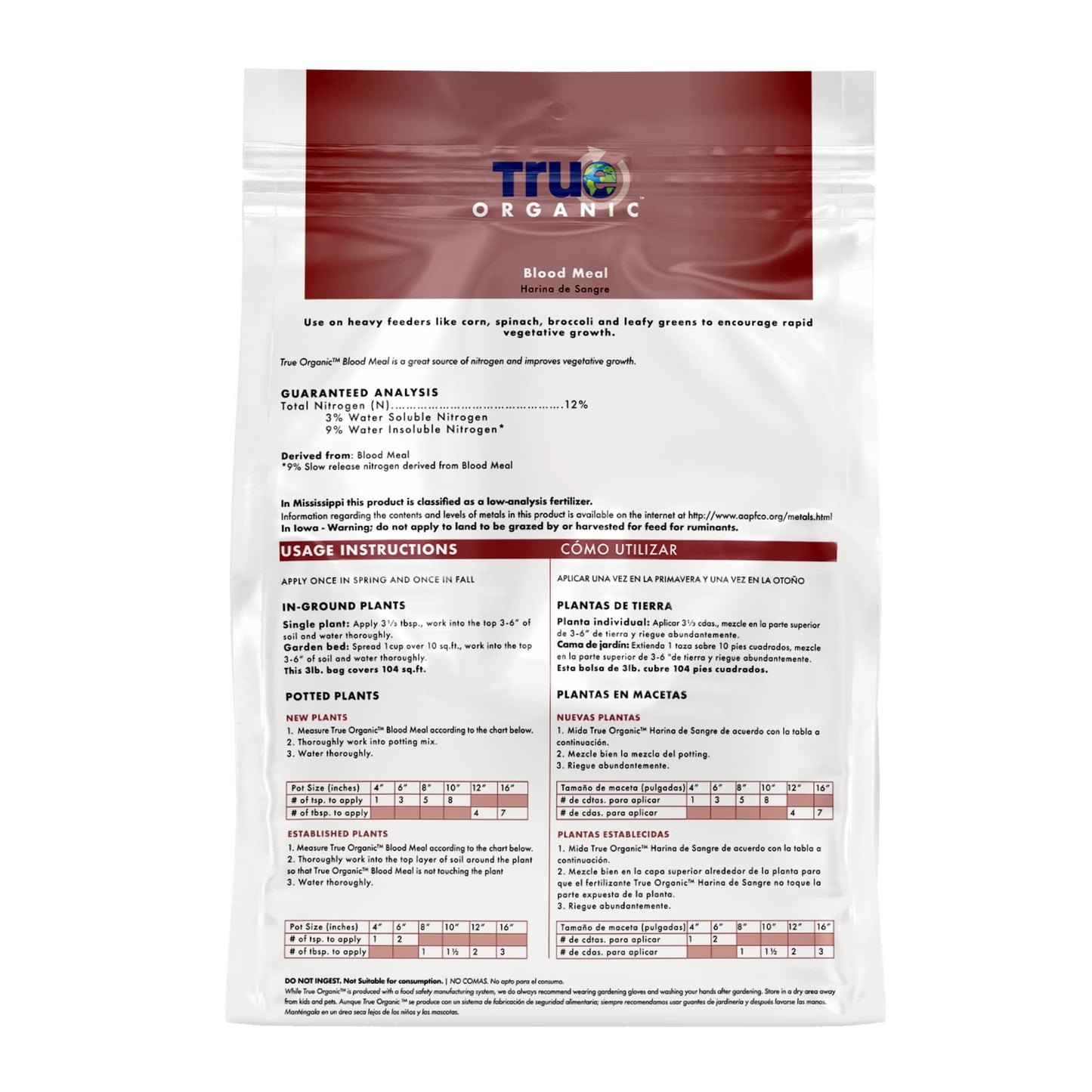 Blood Meal – High-Nitrogen Organic Fertilizer for Rapid Vegetative Growth – 3lb Bag Covers 104 Sq. Ft.