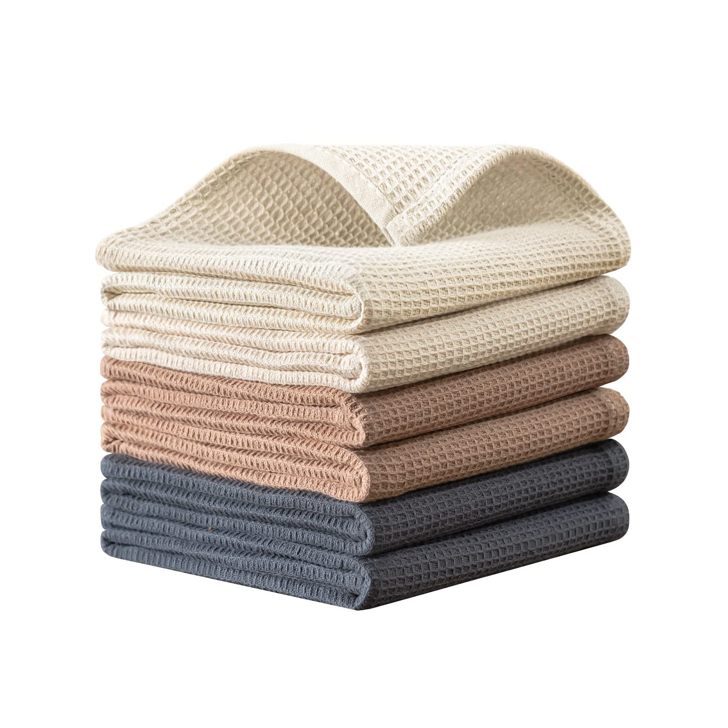 Dish Towels Set, 100% Cotton 6 Pack, Super Absorbent for Drying and Cleaning