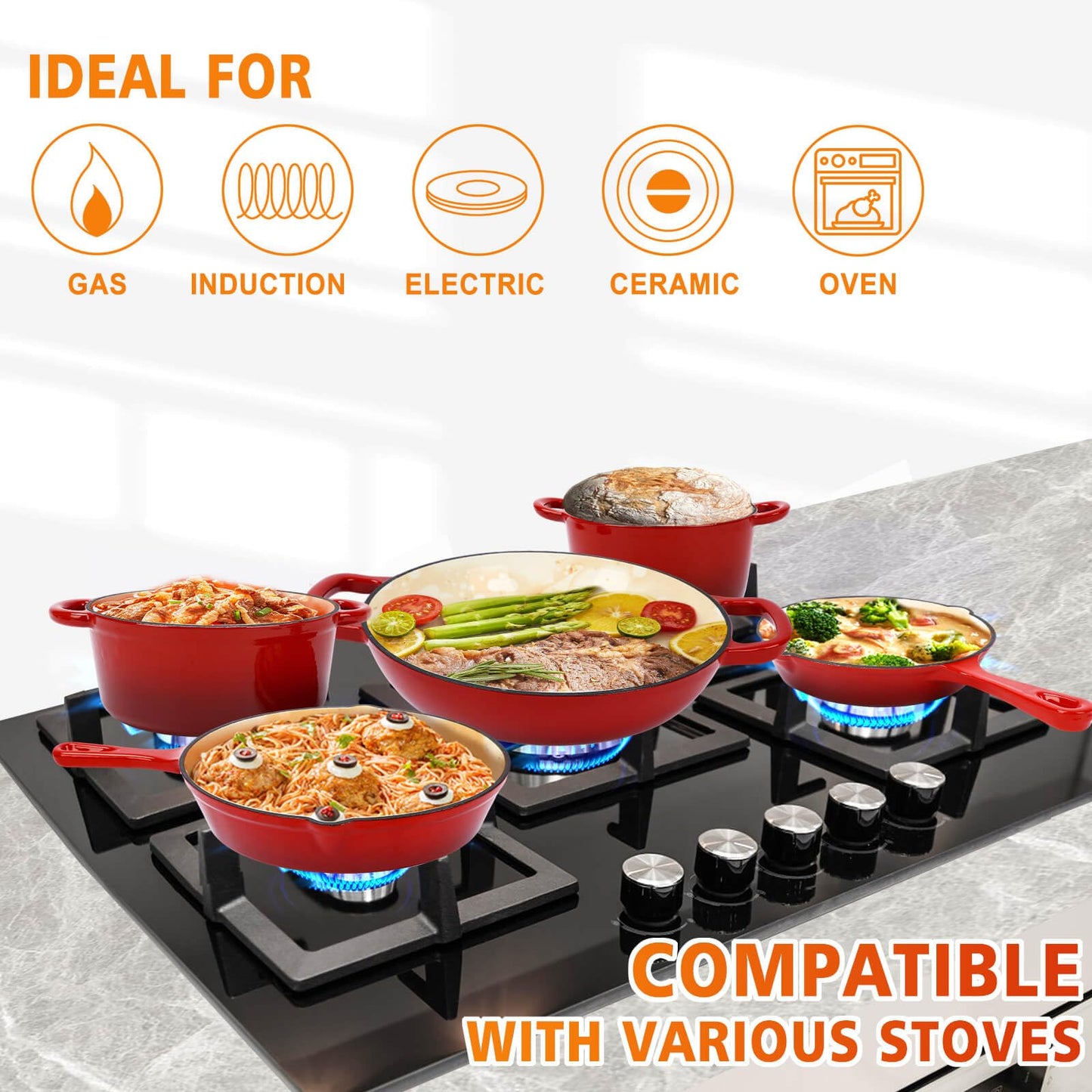 Cast Iron Set (Enameled), Gas/Induction Compatible, PFA Free