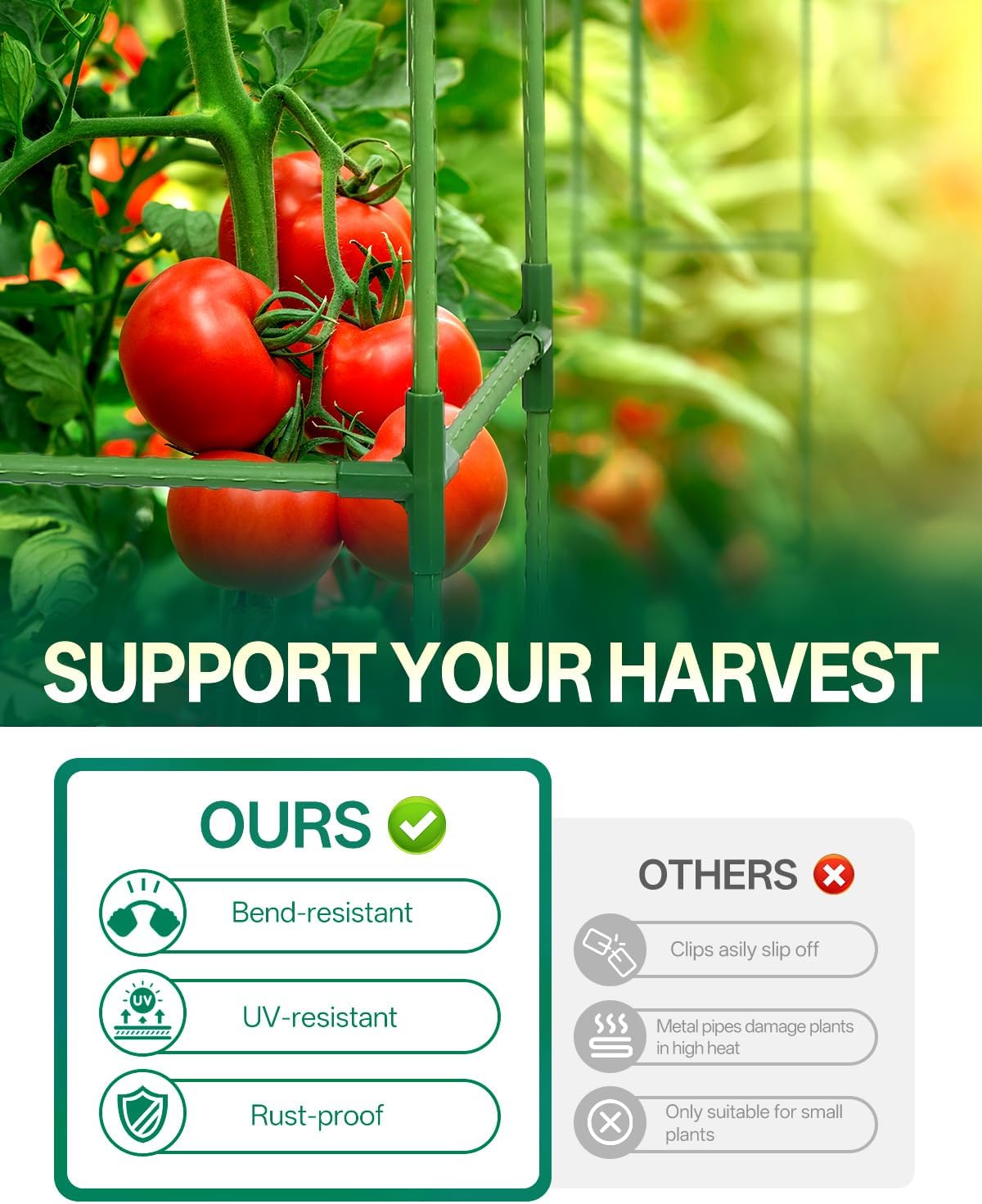 3 Pack Square Tomato Support Cagest for Climbing Vegetables, Flowers, Beans, Cucumber Peony