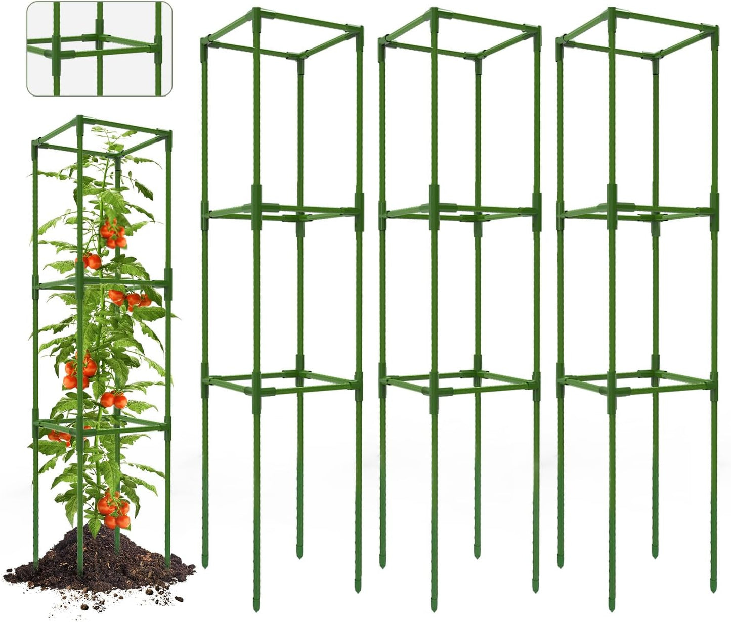 3 Pack Square Tomato Support Cagest for Climbing Vegetables, Flowers, Beans, Cucumber Peony