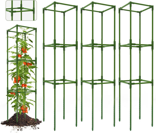 3 Pack Square Tomato Support Cagest for Climbing Vegetables, Flowers, Beans, Cucumber Peony